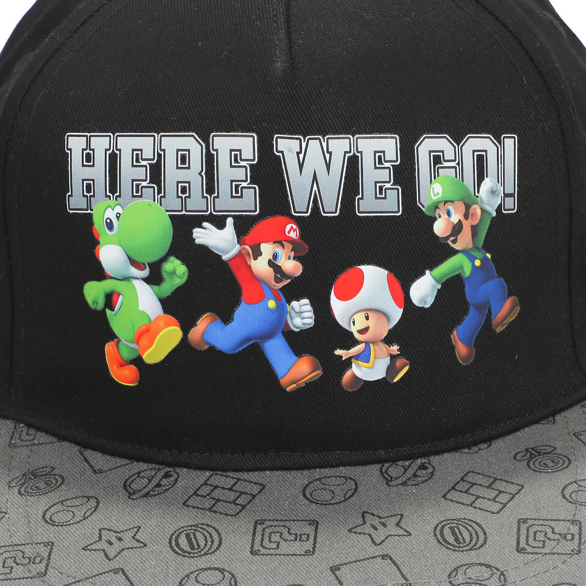 Super Mario Bros Here We Go Boy's Black Snapback Hat