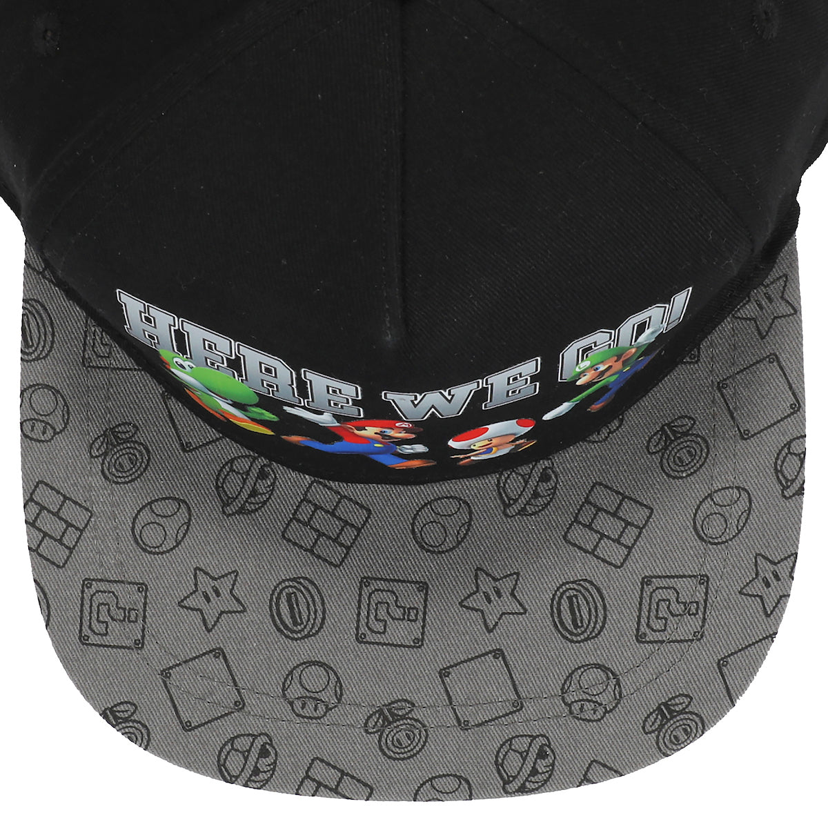 Super Mario Bros Here We Go Boy's Black Snapback Hat