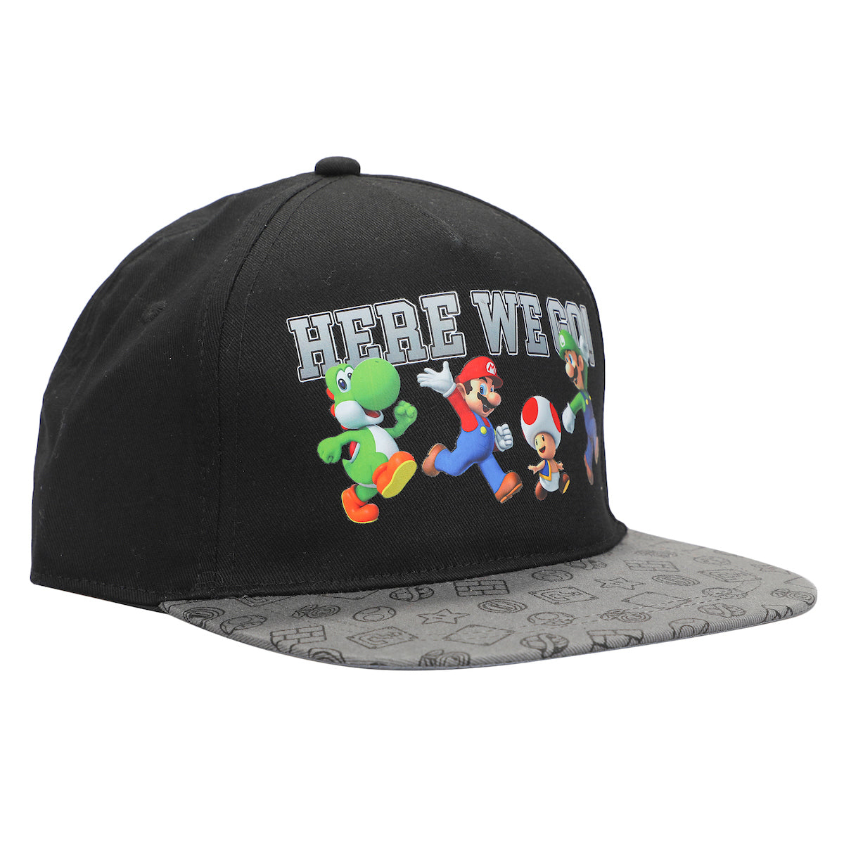 Super Mario Bros Here We Go Boy's Black Snapback Hat
