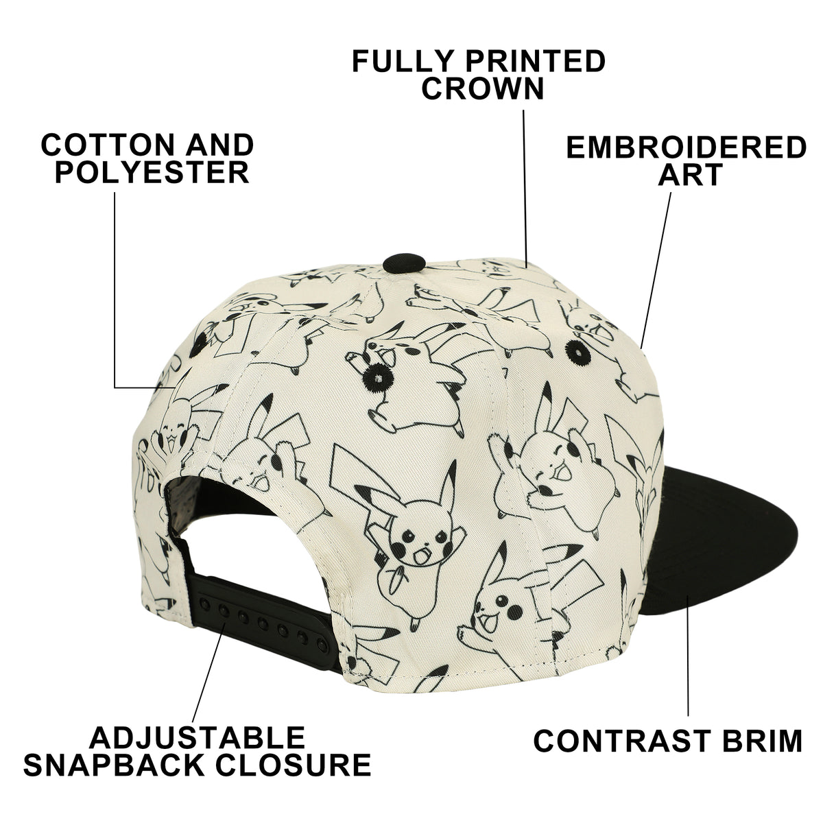 Pokemon Pikachu AOP Boys Baseball Cap with Flat Brim