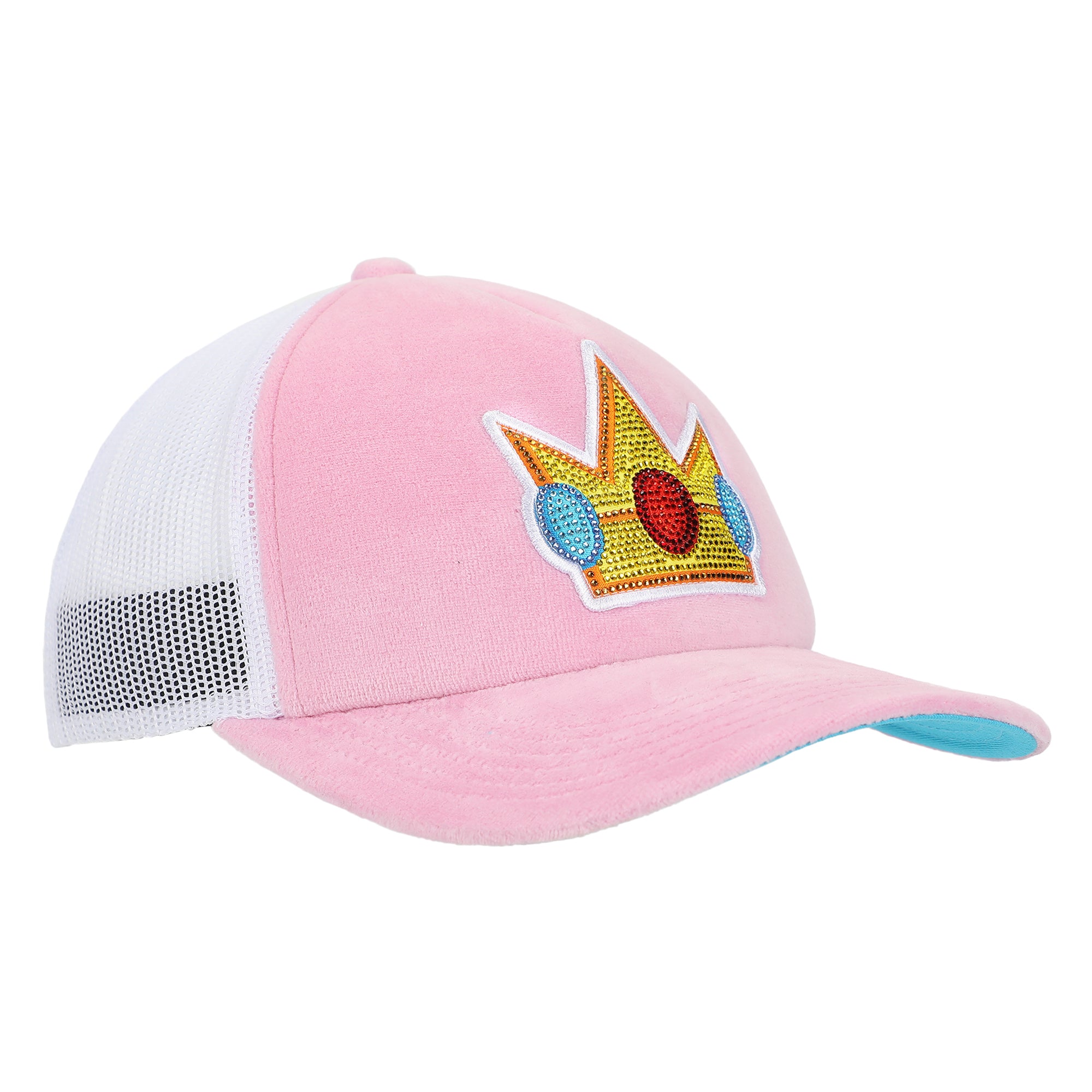 Super Mario Bros Princess Peach Rhinestone Crown Pink Trucker Hat-OSFA