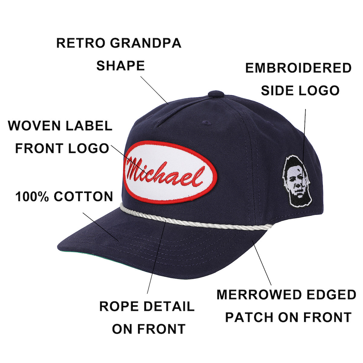 John Carpenter’s Halloween Michael Name Patch Navy Retro Grandpa Snapback Hat