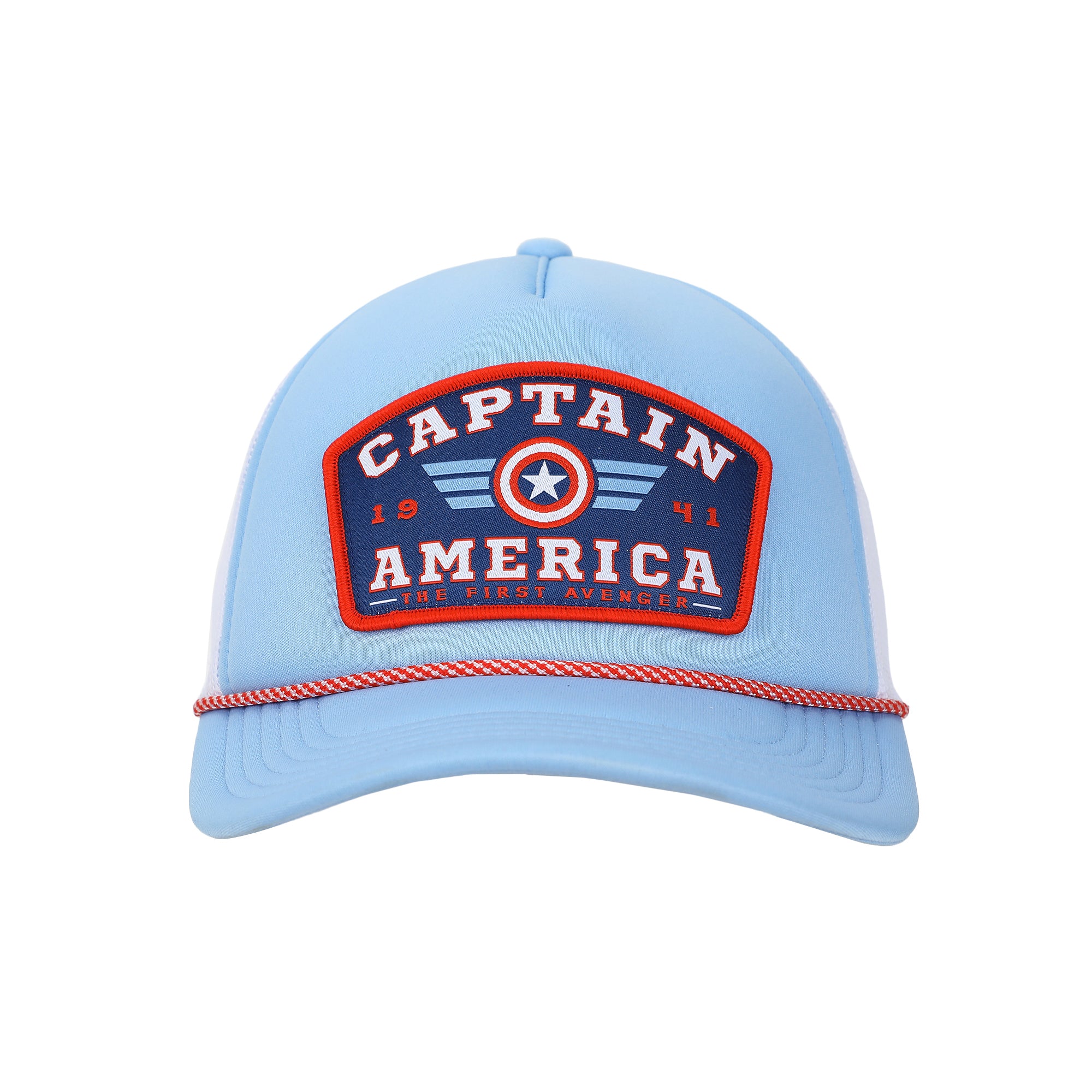 Marvel Universe Captain America Superhero Shield & Wings Adult Blue Trucker Hat