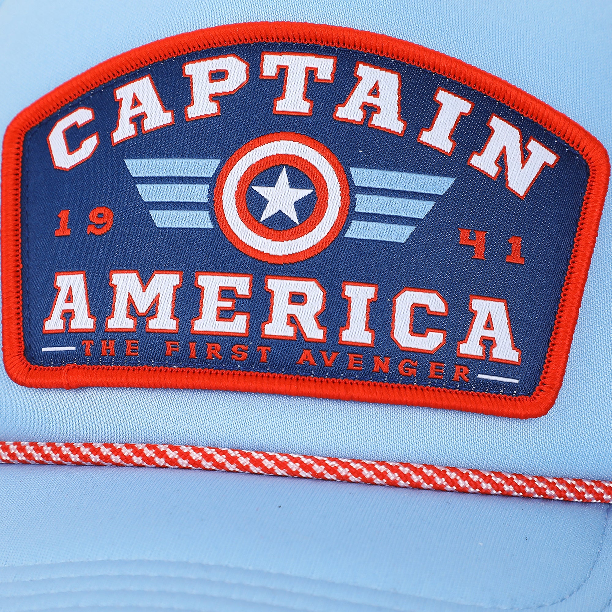 Marvel Universe Captain America Superhero Shield & Wings Adult Blue Trucker Hat