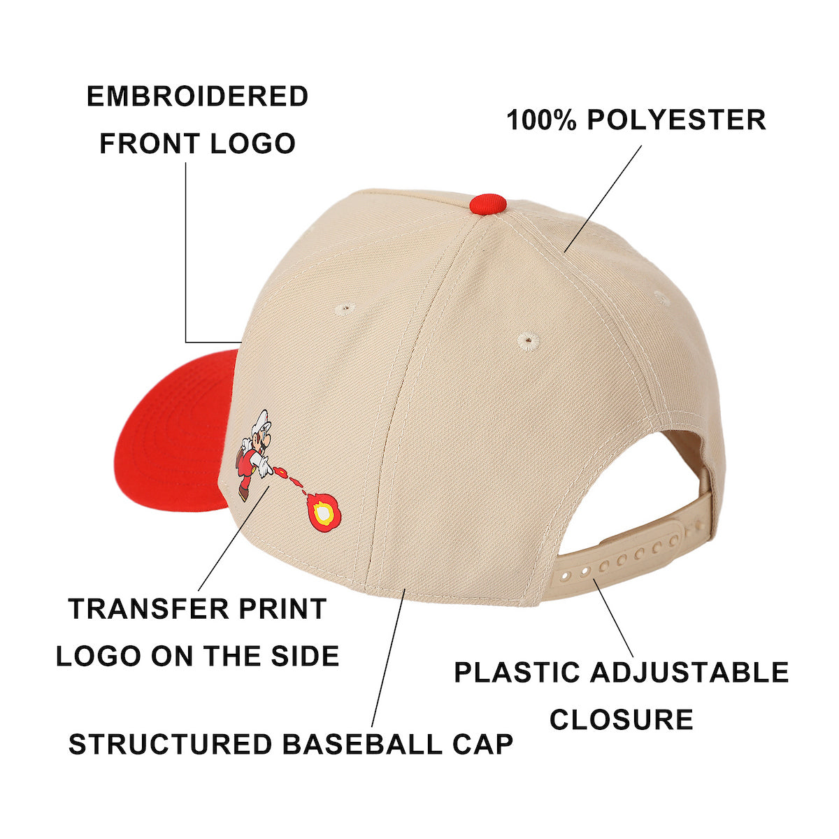 Super Mario Bros Fire Mario White & Red Retro Grandpa Snapback Hat