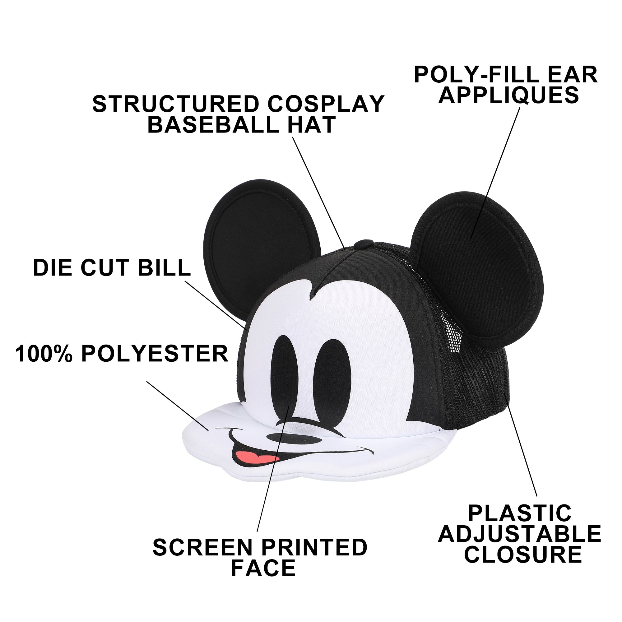 Mickey Mouse Die Cut Bill And Ear Applique Nylon And Mesh B5 Trucker Hat Snapback