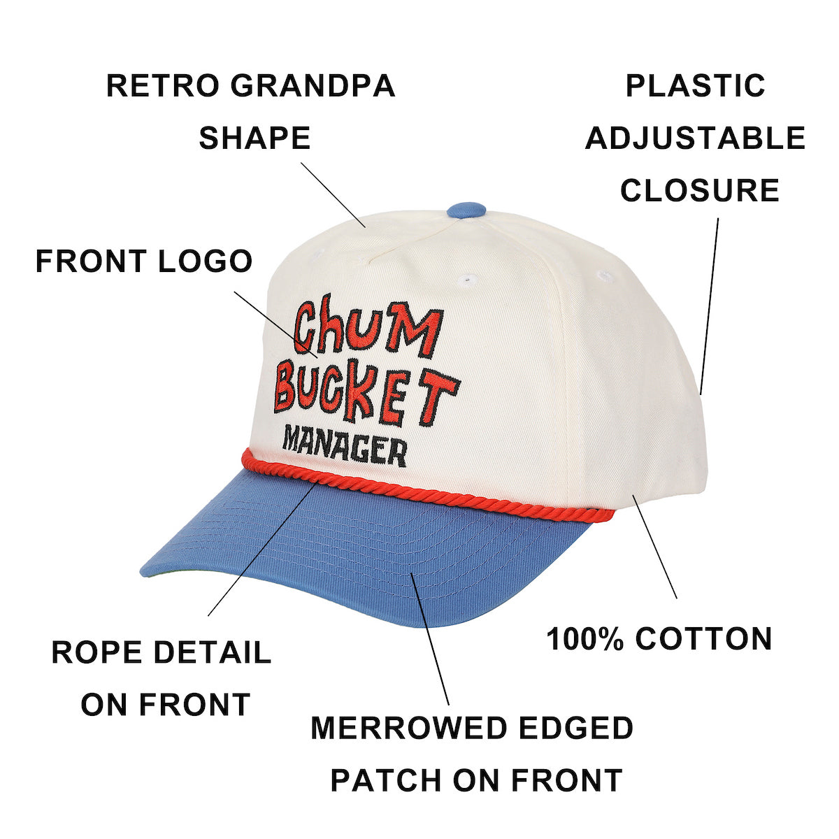 Spongebob Squarepants Chum Bucket Manager White & Blue Retro Grandpa Snapback Hat