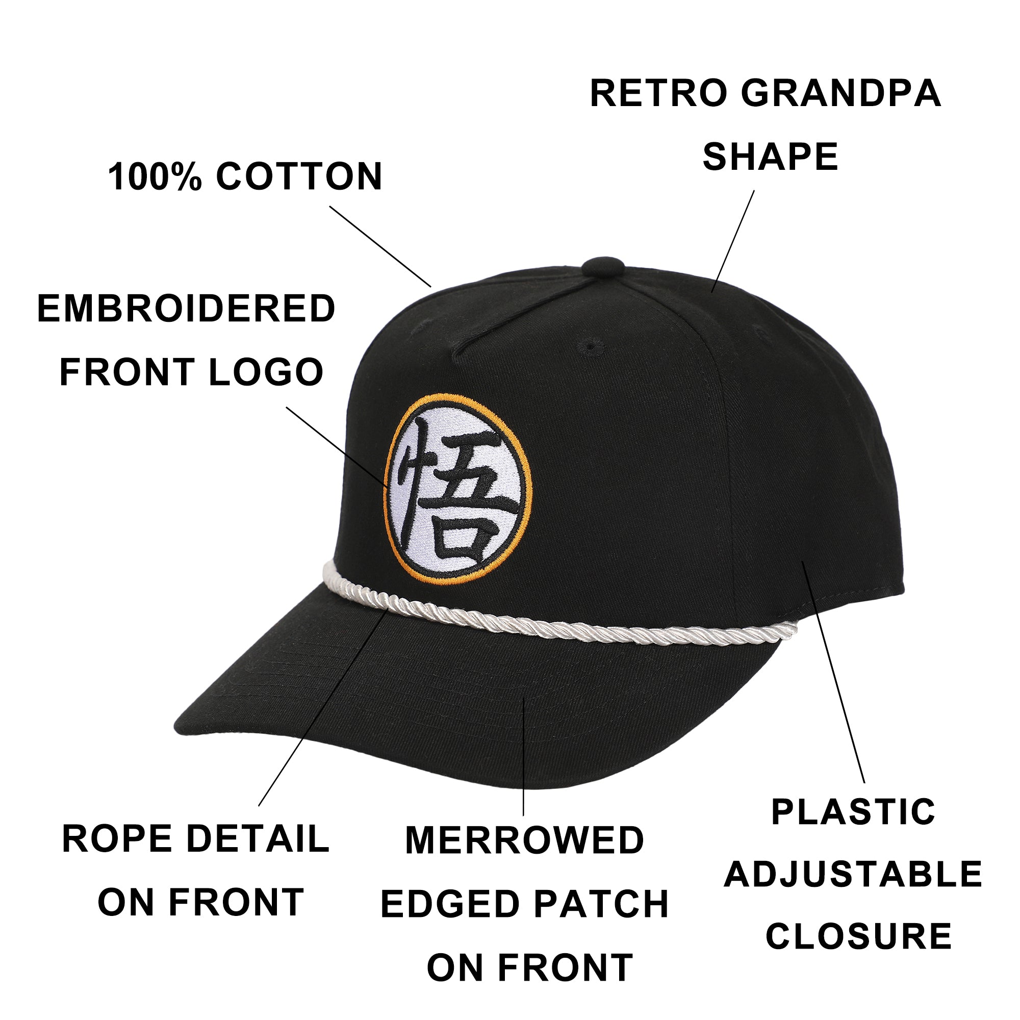 Dragon Ball Z Goku Kanji Patch Black Retro Grandpa Snapback Hat