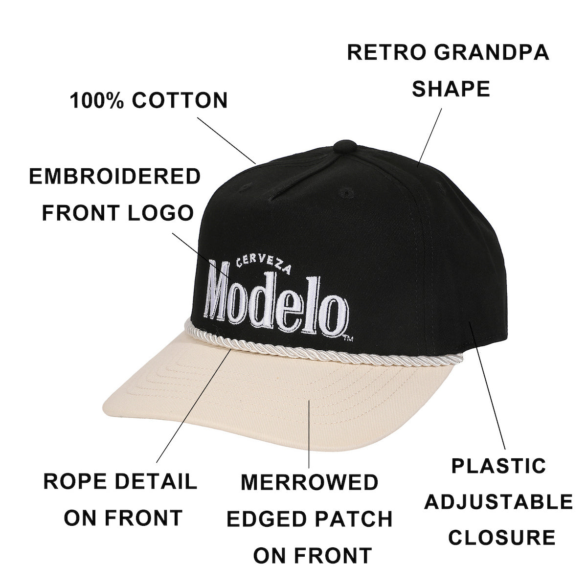 Modelo Cerveza Black & White Retro Grandpa Snapback Hat