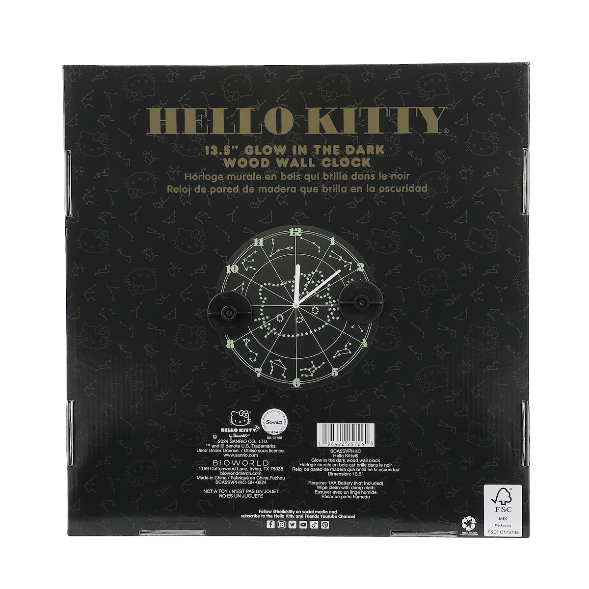 Hello Kitty Zodiac Stars Glow-In-The-Dark Wall Clock