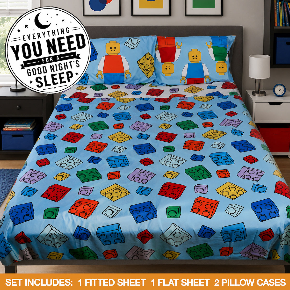 Lego Stax Kids Sheets 4pc Double Set with Rotary Print, Multicolor