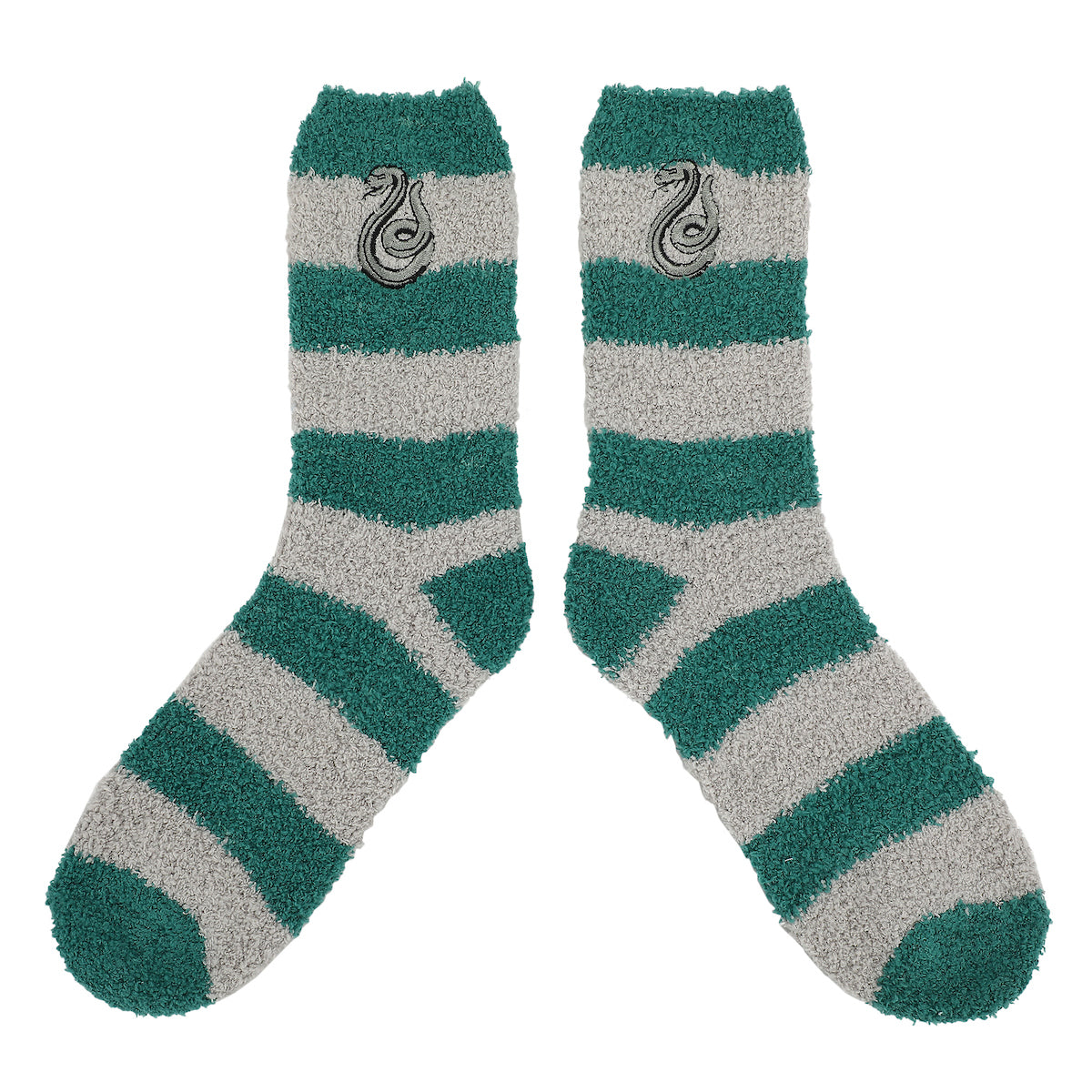 Harry Potter Slytherin Serpent Adult Green & Gray Striped Chenille Crew Socks