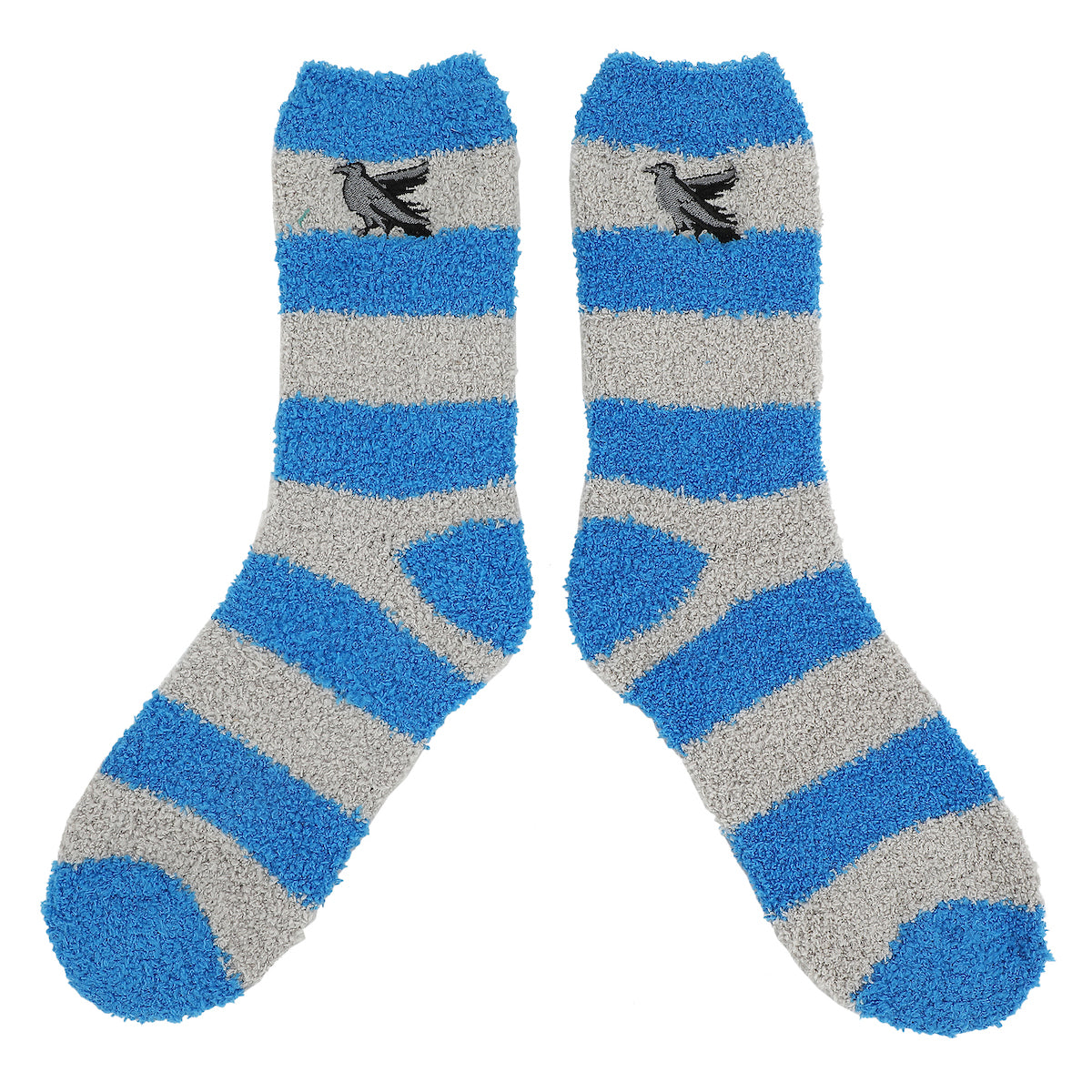 Harry Potter Ravenclaw Raven Mascot Adult Blue & Gray Striped Chenille Crew Socks