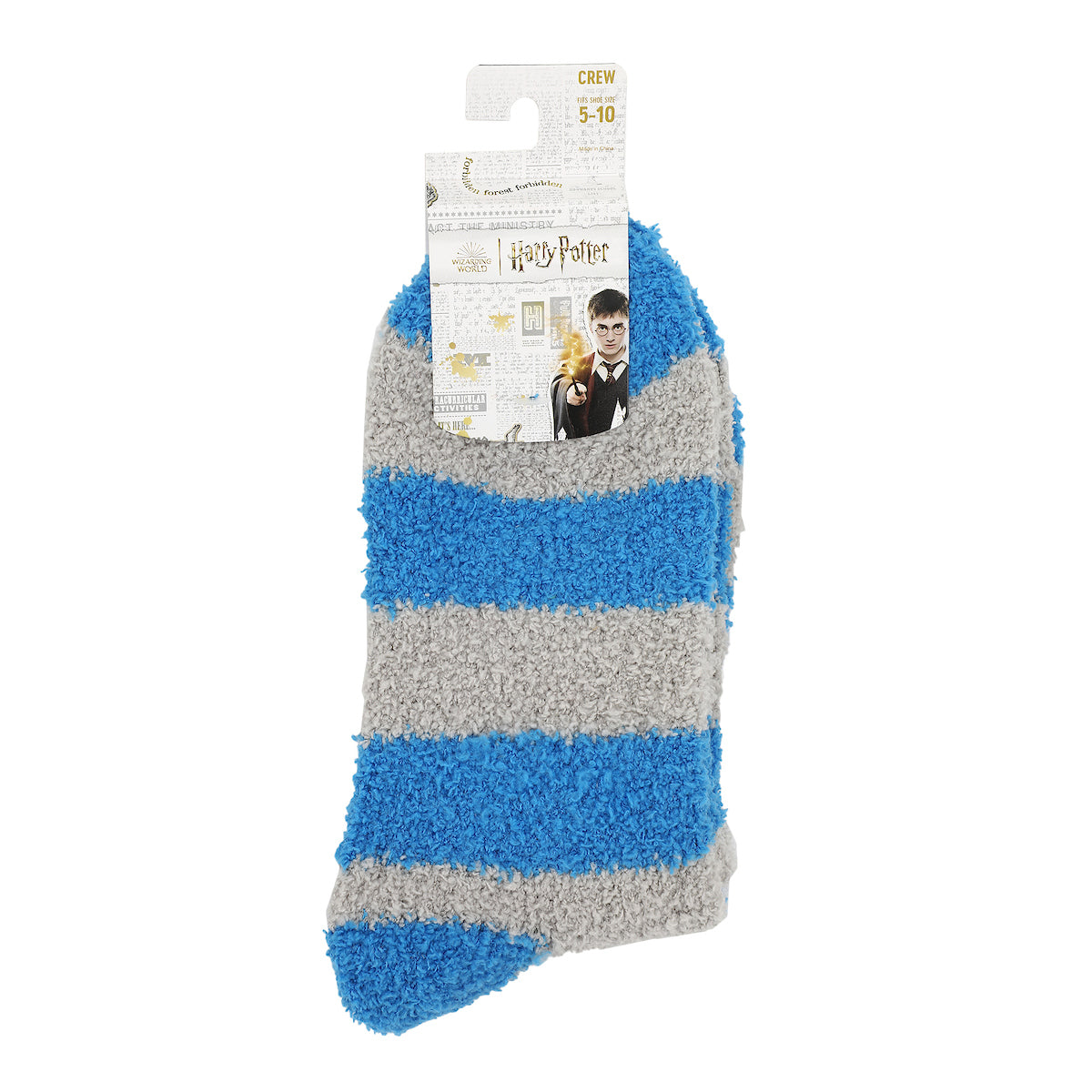Harry Potter Ravenclaw Raven Mascot Adult Blue & Gray Striped Chenille Crew Socks