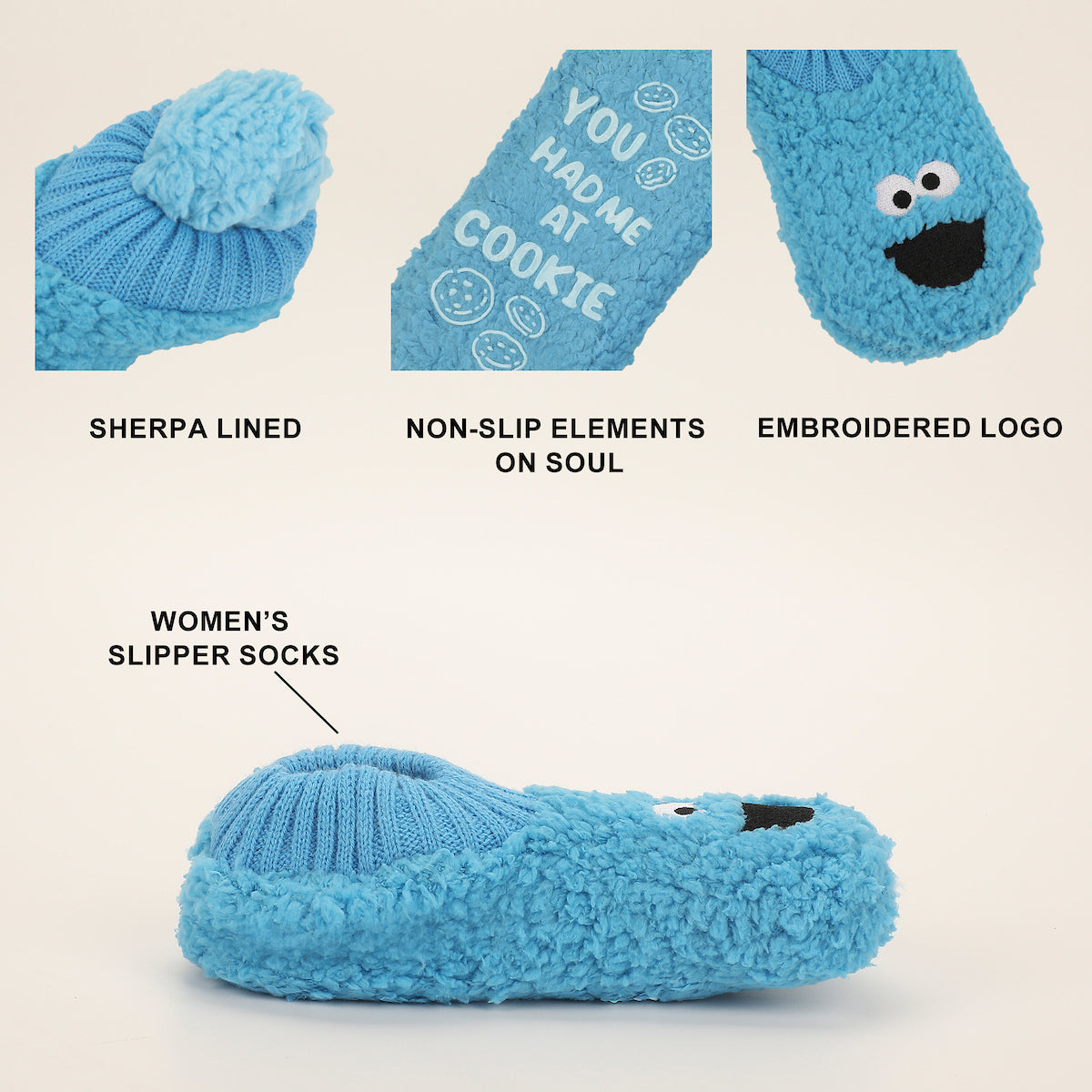 Sesame Street Cookie Monster Themed Women's Slipper Sock