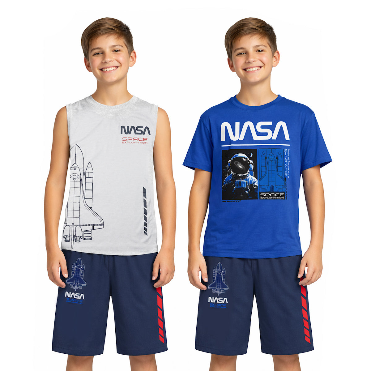NASA Astronaut & Space Shuttles Boy's 3-Pack Tee Muscle Shirt & Shorts Combo Set