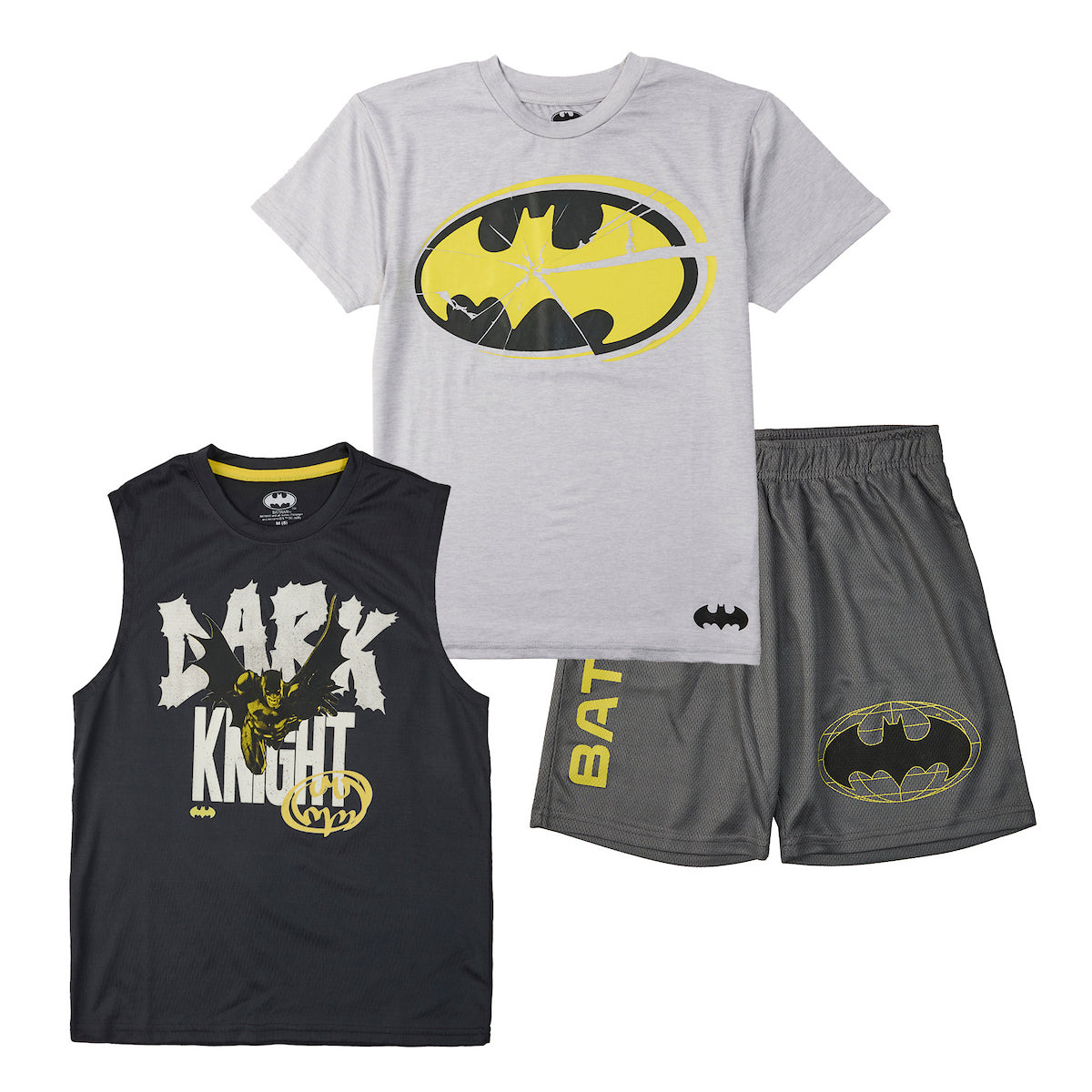 Batman Dark Knight Boy's 3-Pack Tee Muscle Shirt & Shorts Combo Set