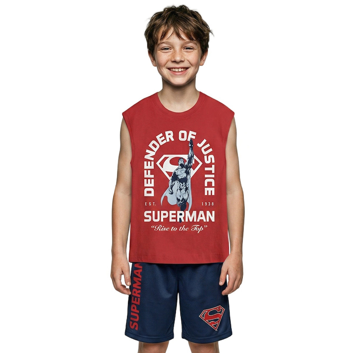 Superman Defender Of Justice Boy's 3-Pack Tee Muscle Shirt & Shorts Combo Set