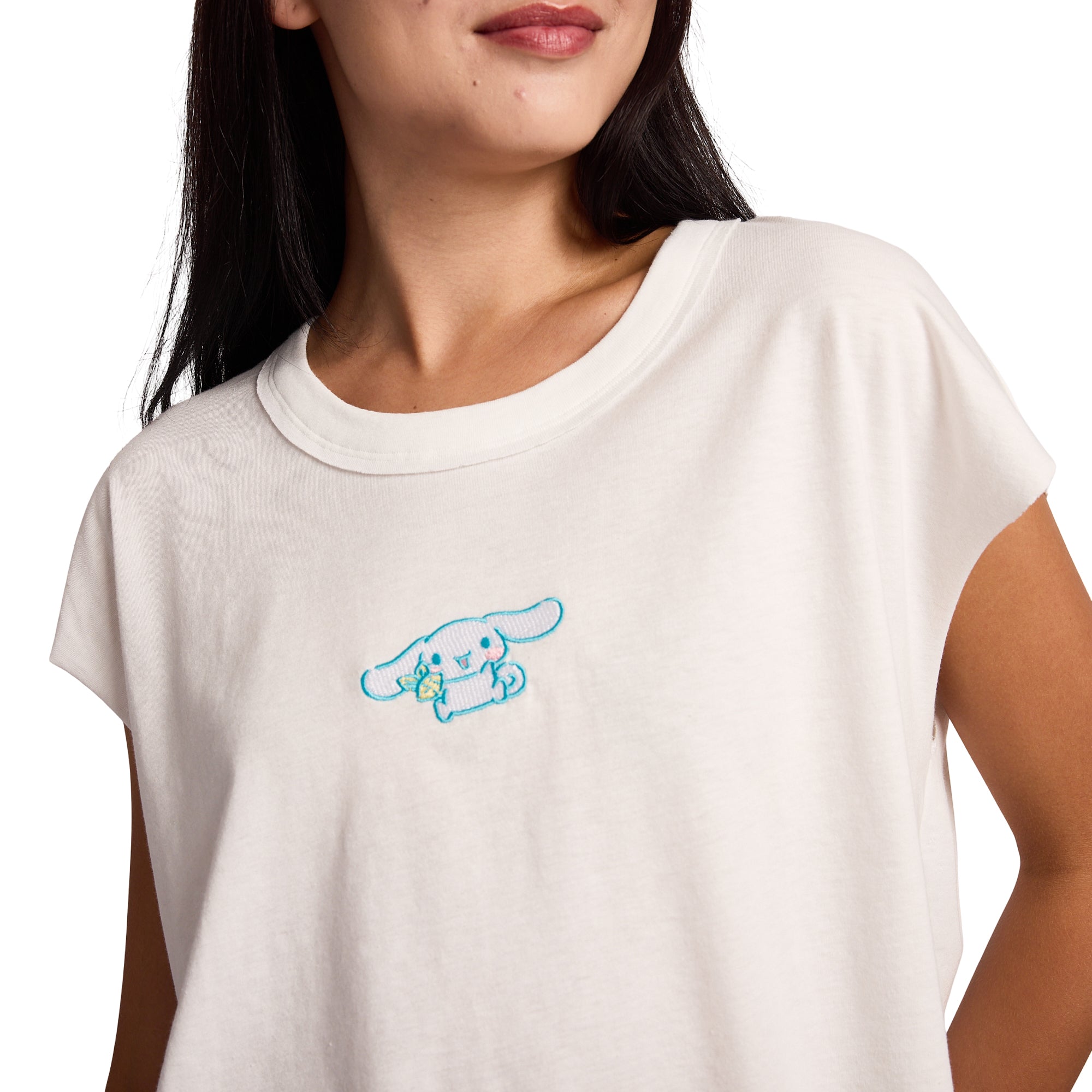 Cinnamoroll Embroidered Character Women's White Raw Hem Cropped Tank