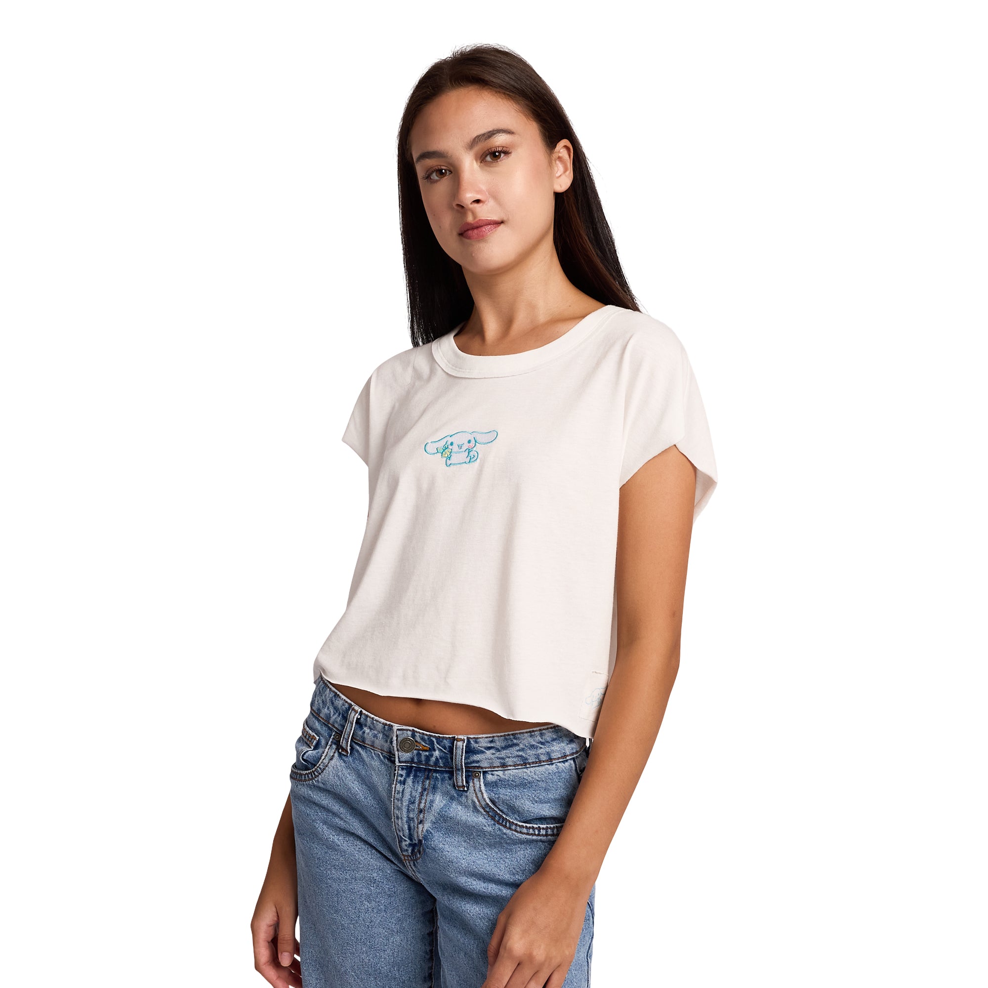 Cinnamoroll Embroidered Character Women's White Raw Hem Cropped Tank