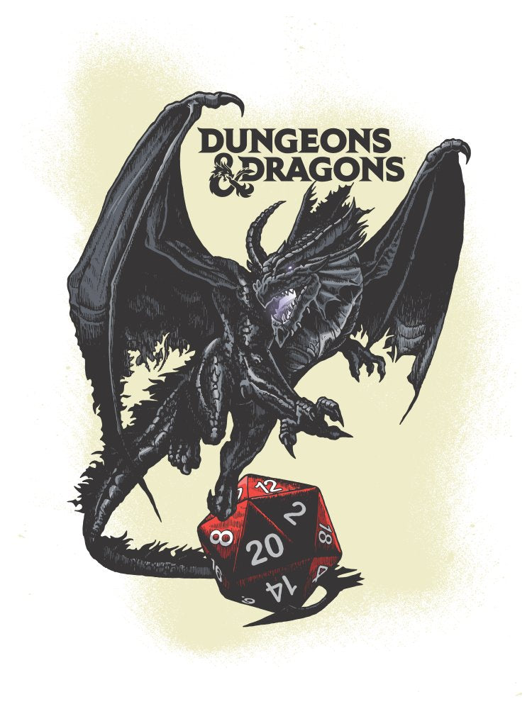 Dungeons & Dragons Black Dragon And Dice Men's White T-shirt