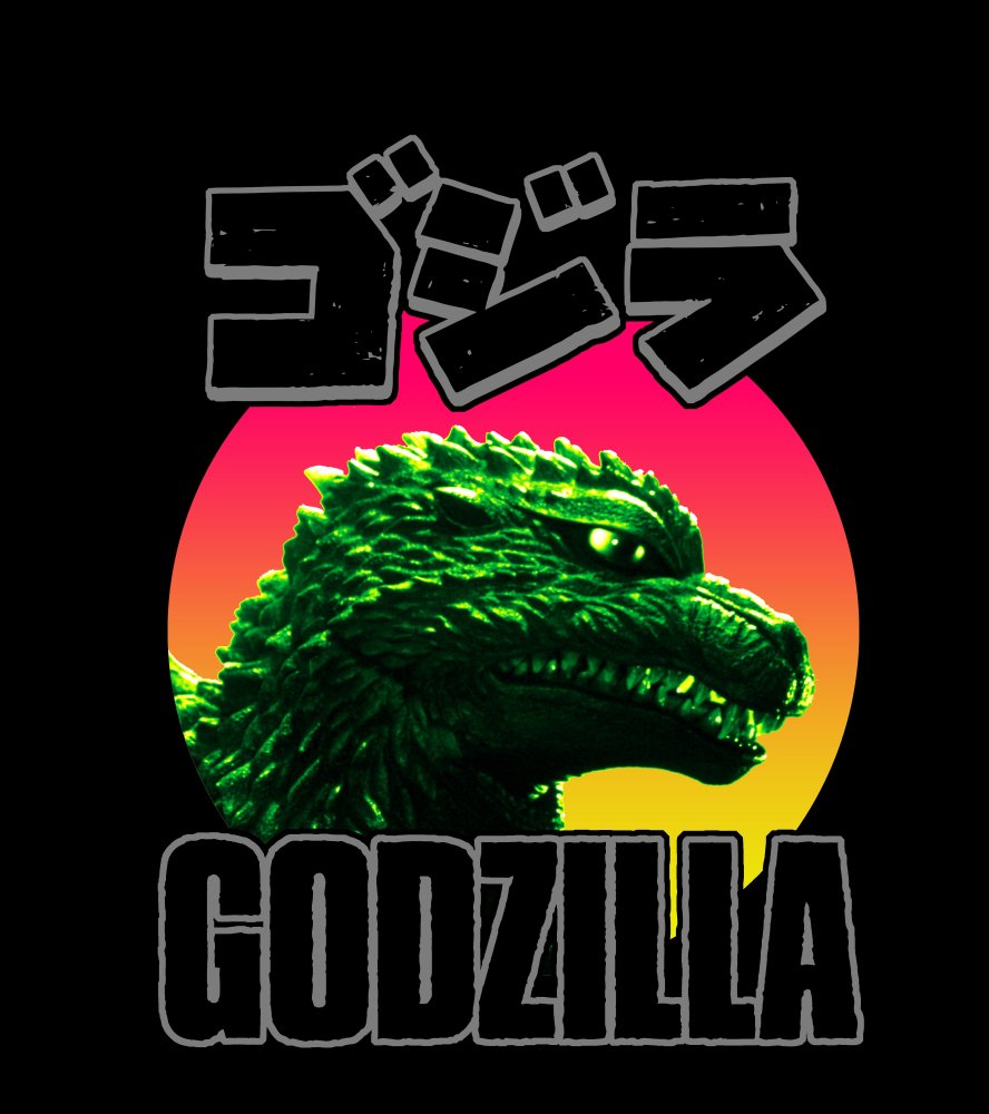 Godzilla Head and Kanji Letters Boy's Black T-shirt