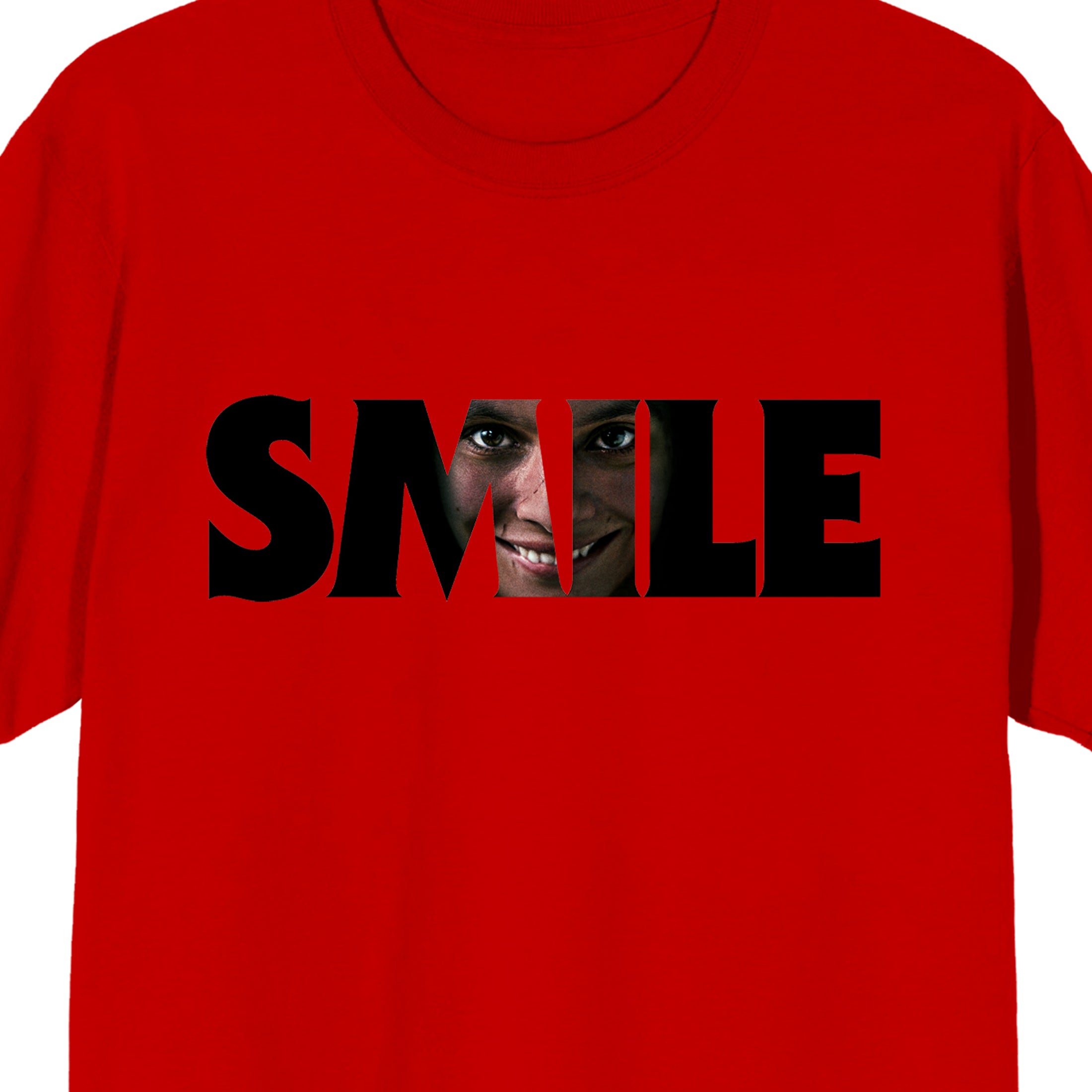 Smile Text With Hidden Face Crew Neck Short Sleeve Adult Red T-shirt