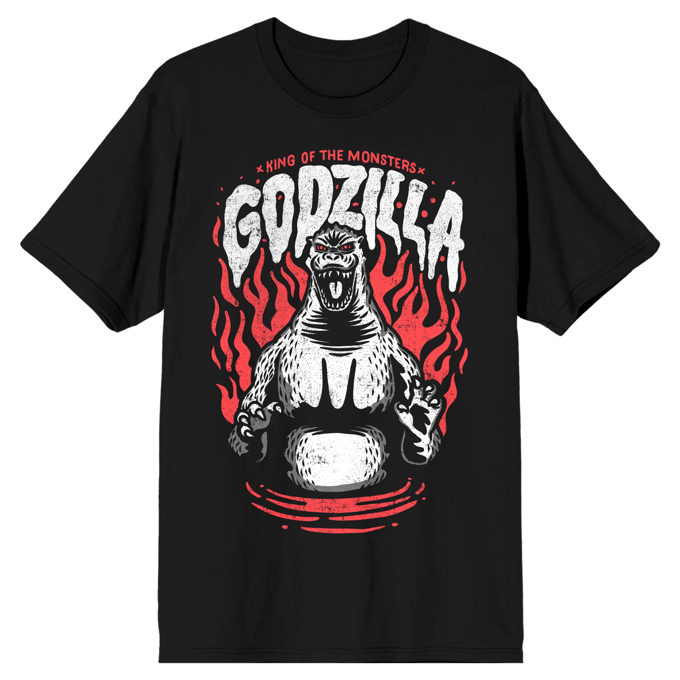 Godzilla Monster Flames Men's Black Short Sleeve Performance Tee