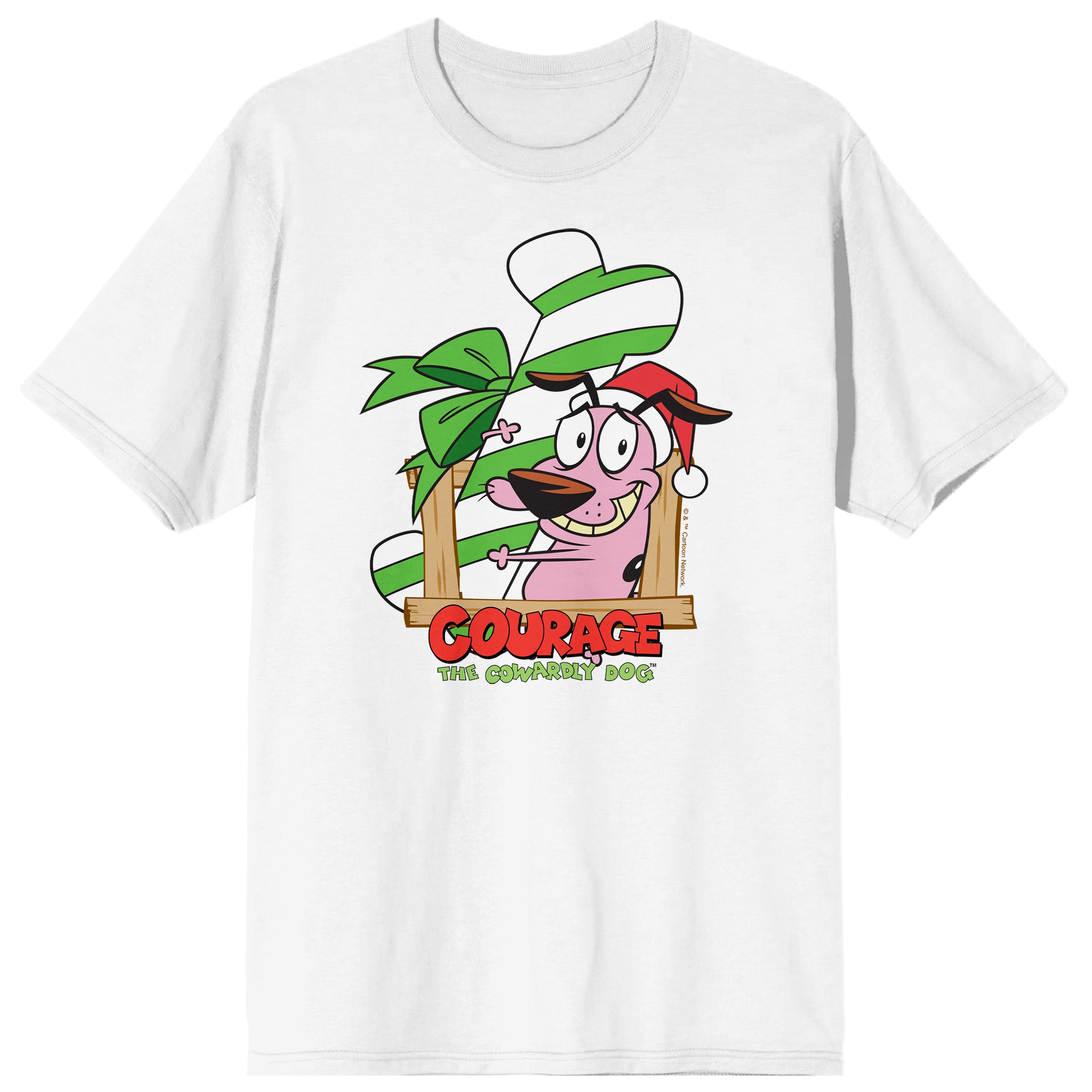Courage the Cowardly Dog Festive Christmas Adult White Short Sleeve Tee