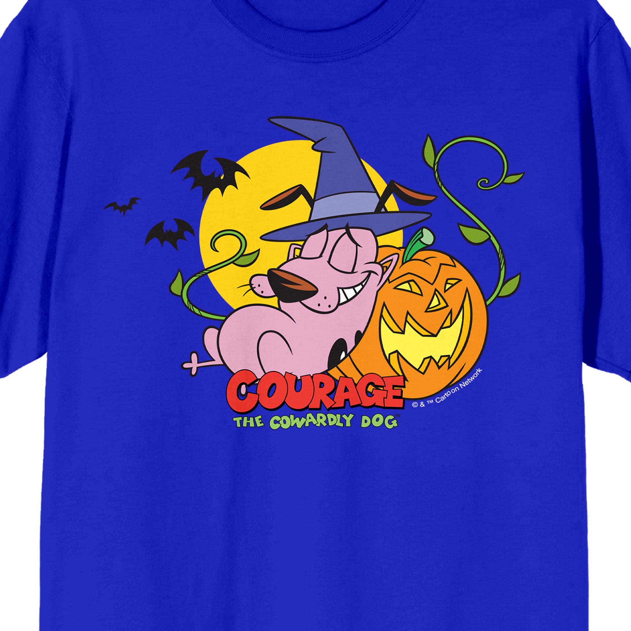 Courage the Cowardly Dog Halloween Pumpkin Adult Royal Blue Short Sleeve Tee