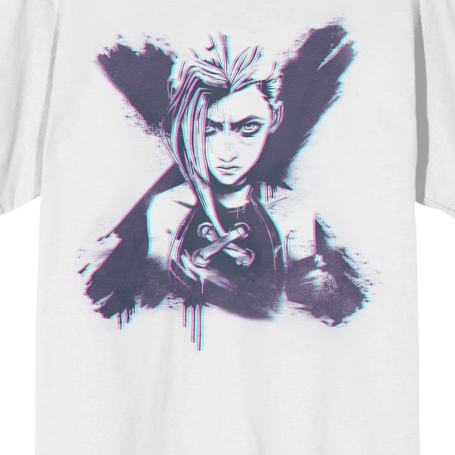 Arcane League Of Legends Jinx Adult White Crew Neck Short Sleeve T-shirt