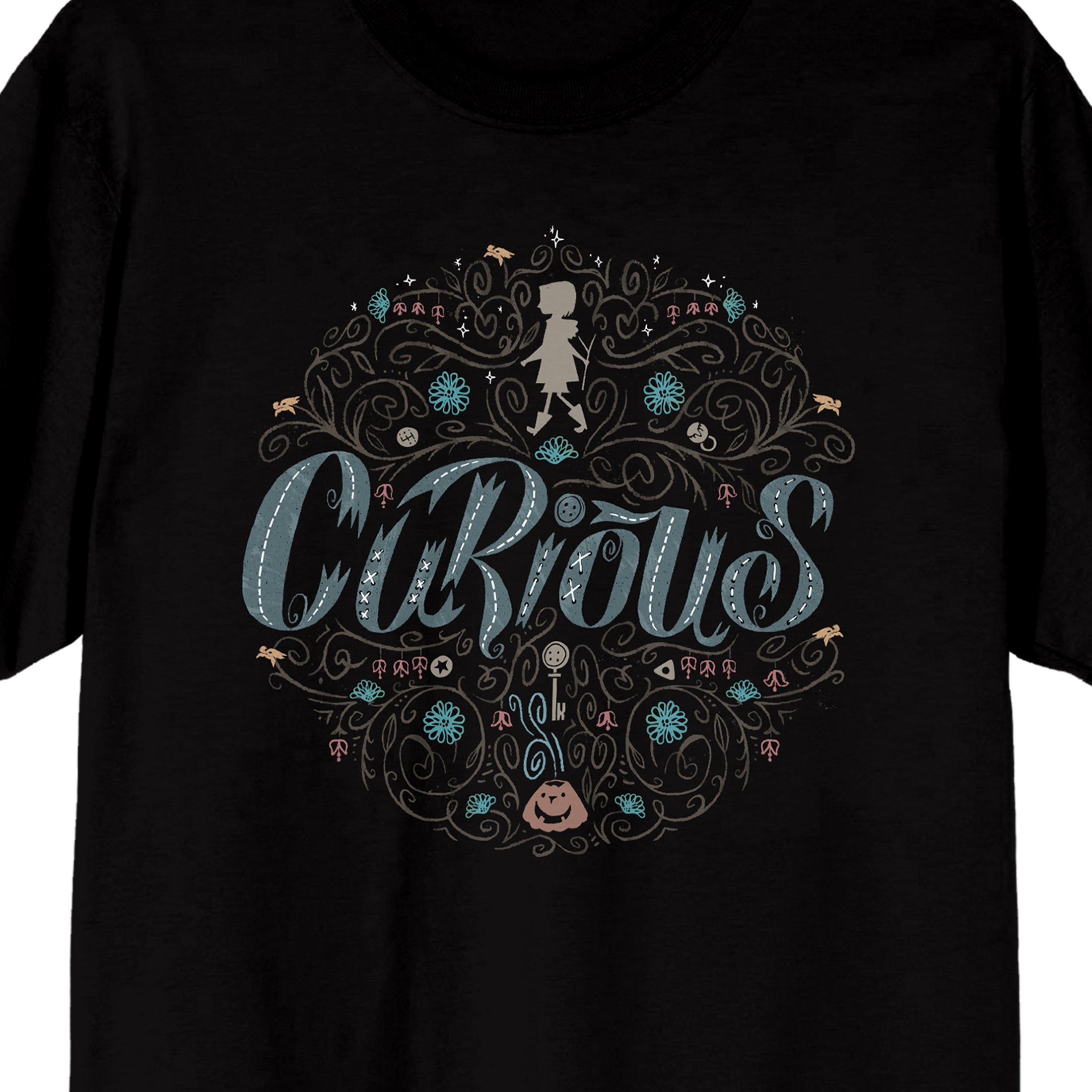Coraline Curious Circle Adult Black Crew Neck Short Sleeve T-shirt