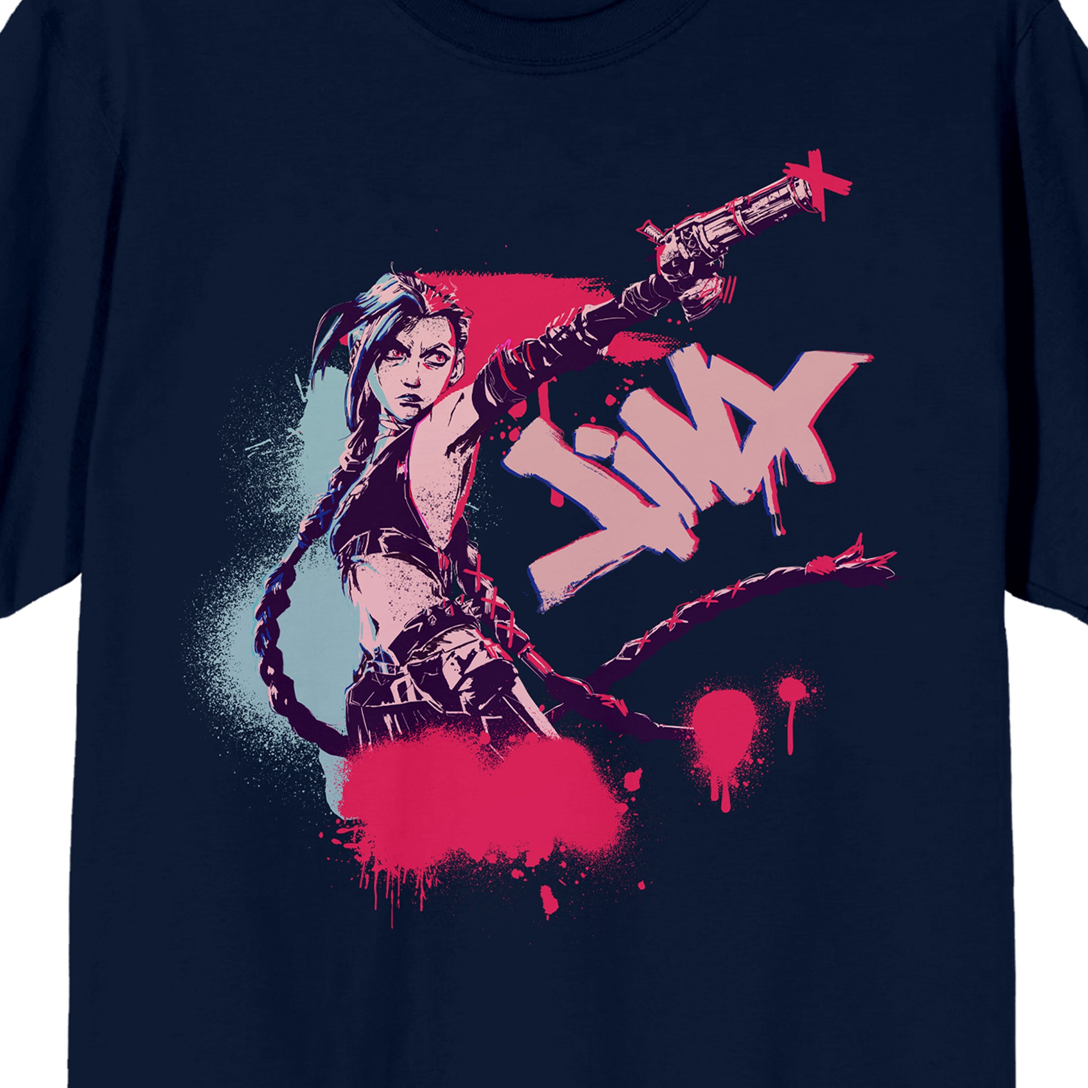 Arcane Neon Sevika Adult Royal Blue Crew Neck Short Sleeve T-shirt