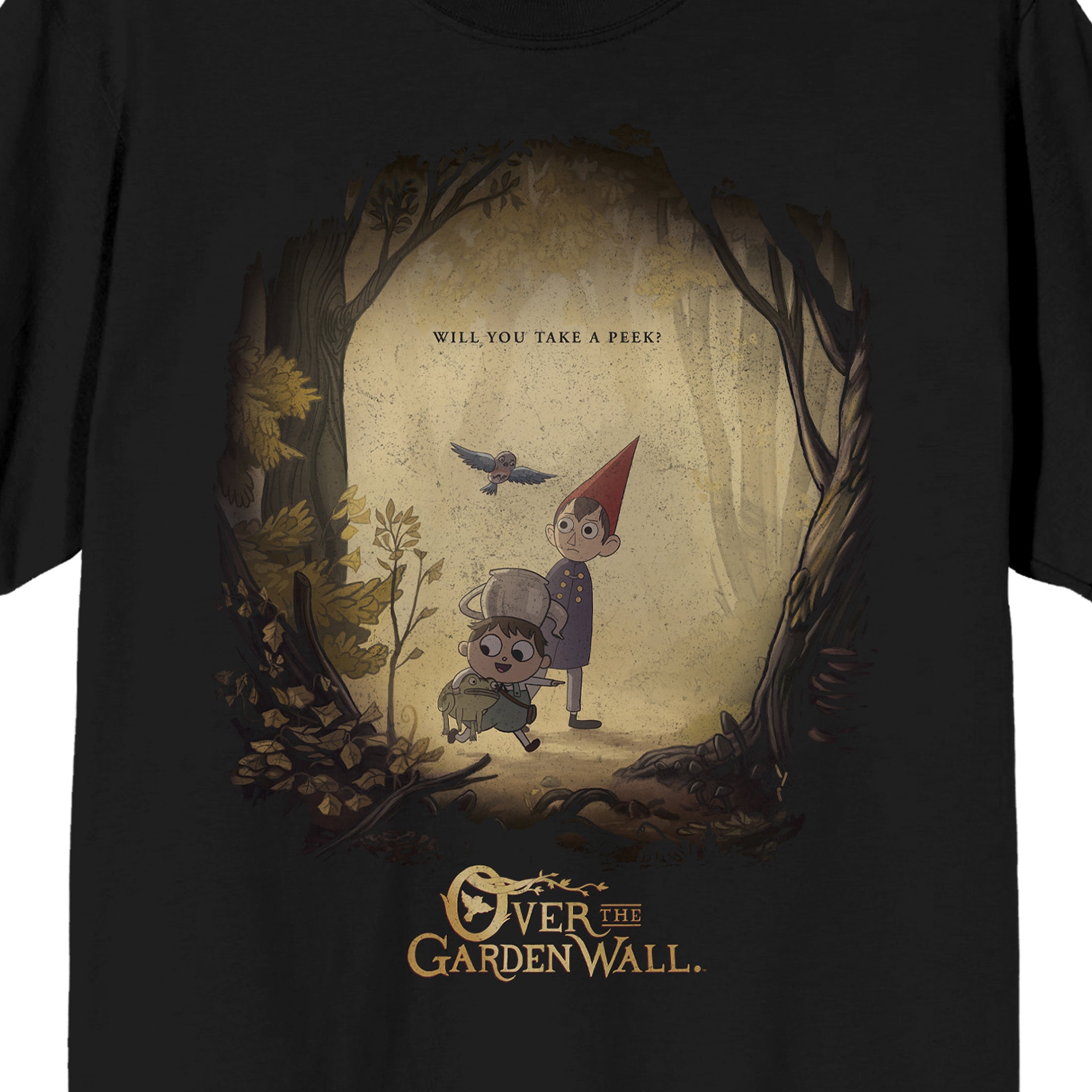 Over The Garden Wall Will You Take A Peak Adult Black Crew Neck Short Sleeve T-shirt