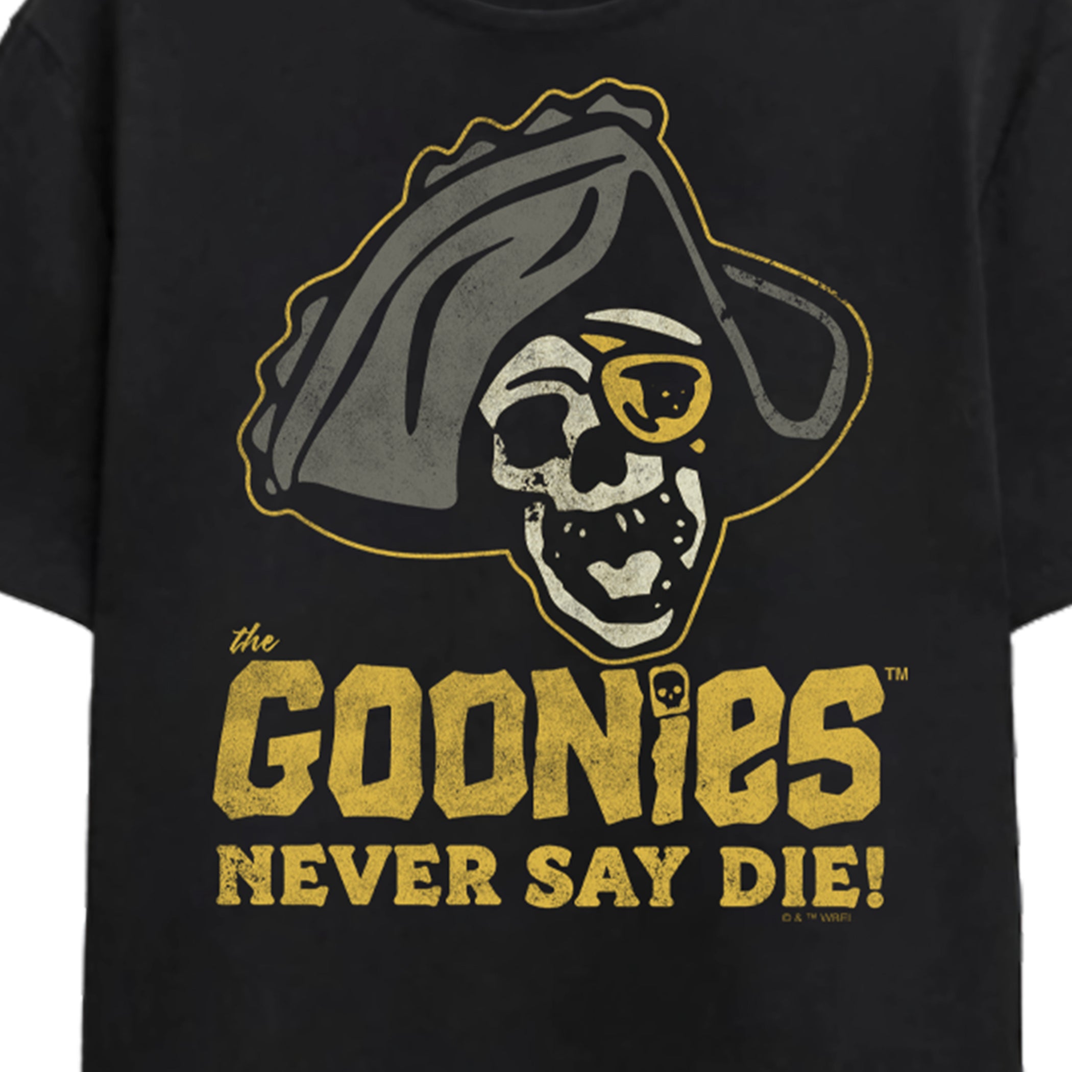 The Goonies One-Eyed Willy Never Say Die Adult Black Crew Neck Short Sleeve T-shirt