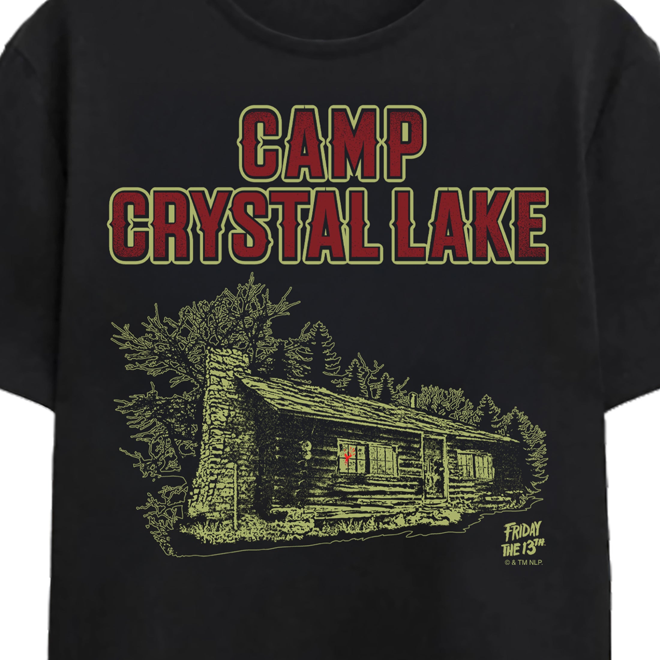 Friday The 13th Camp Crystal Lake Dark Cabin Adult Black Crew Neck Short Sleeve T-shirt