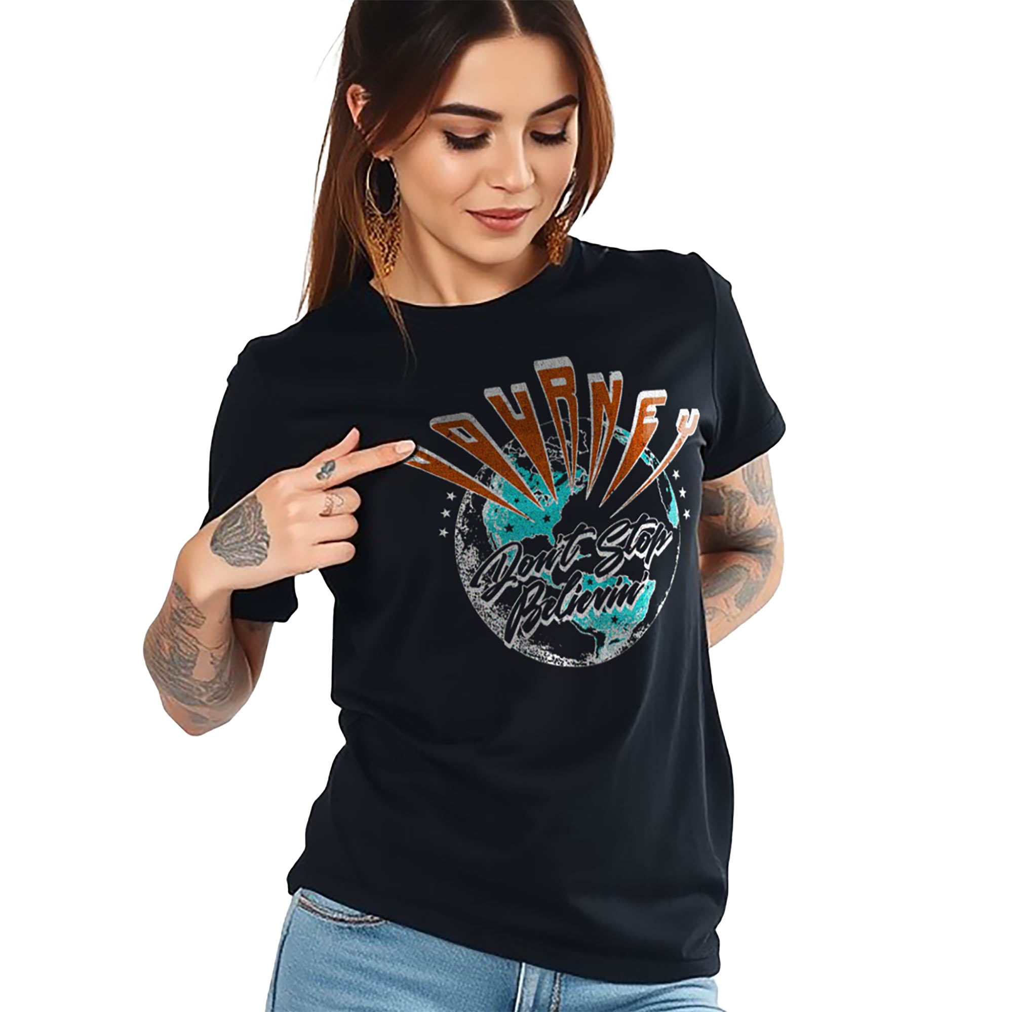 Journey Don't Stop Believin' Globe Tour Adult Black Crew Neck Short Sleeve T-shirt