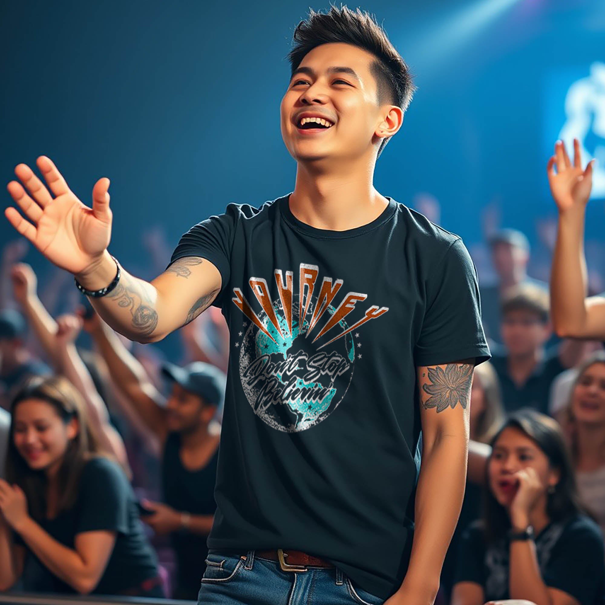 Journey Don't Stop Believin' Globe Tour Adult Black Crew Neck Short Sleeve T-shirt