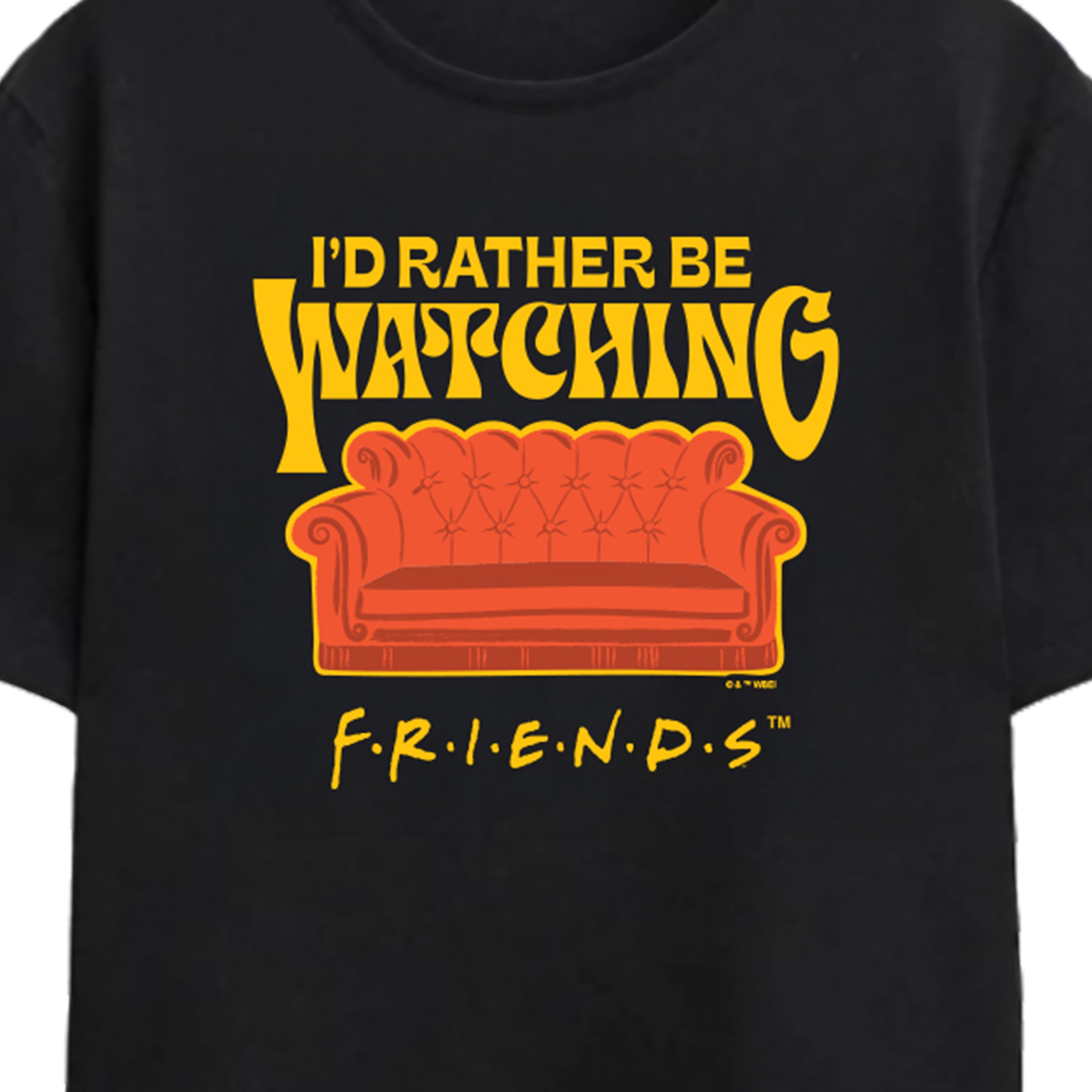 Friends TV I'd Rather Be Watching Friends Adult Black Crew Neck Short Sleeve T-shirt