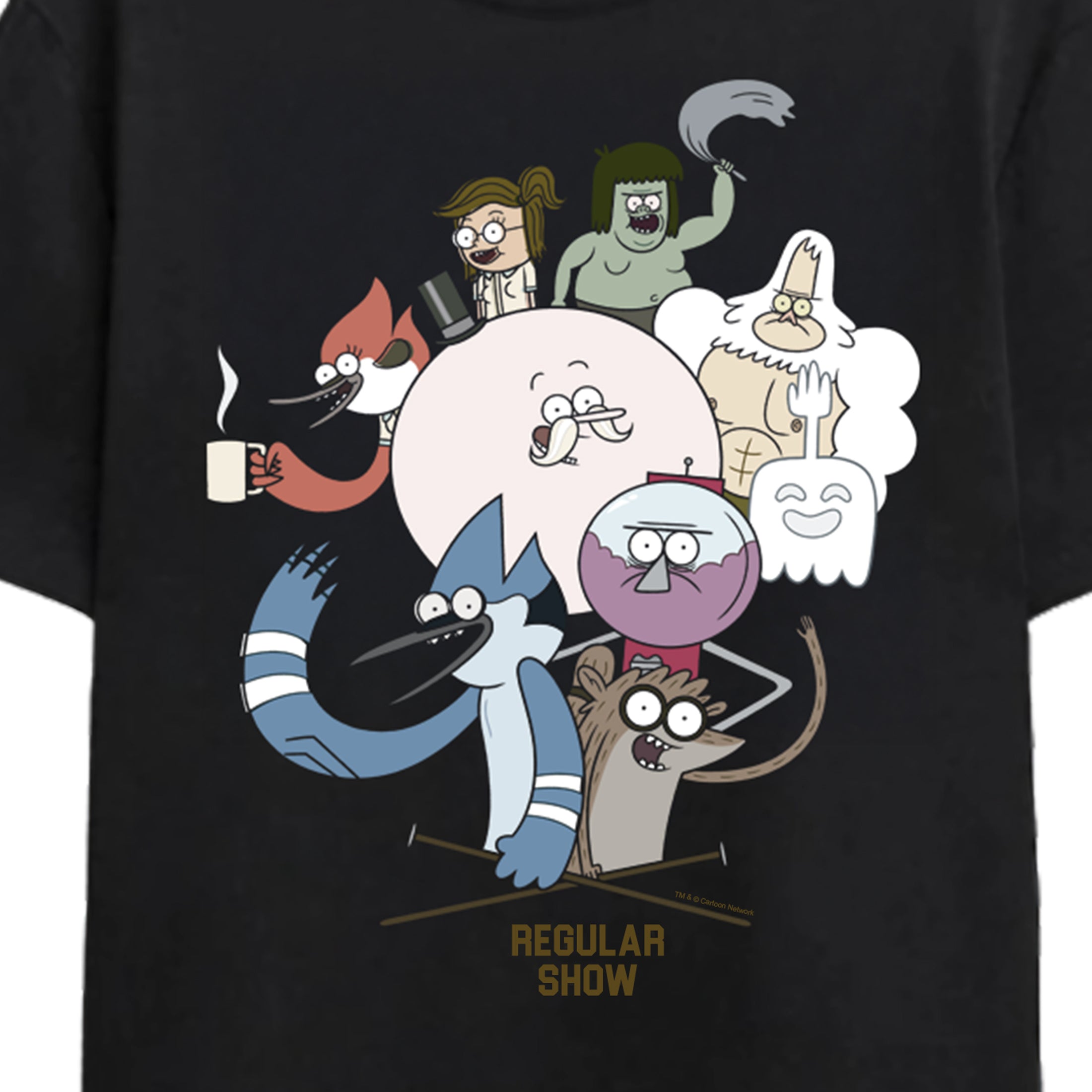 Regular Show The Gangs All Here on Black Adult Crew Neck Short Sleeve T-shirt