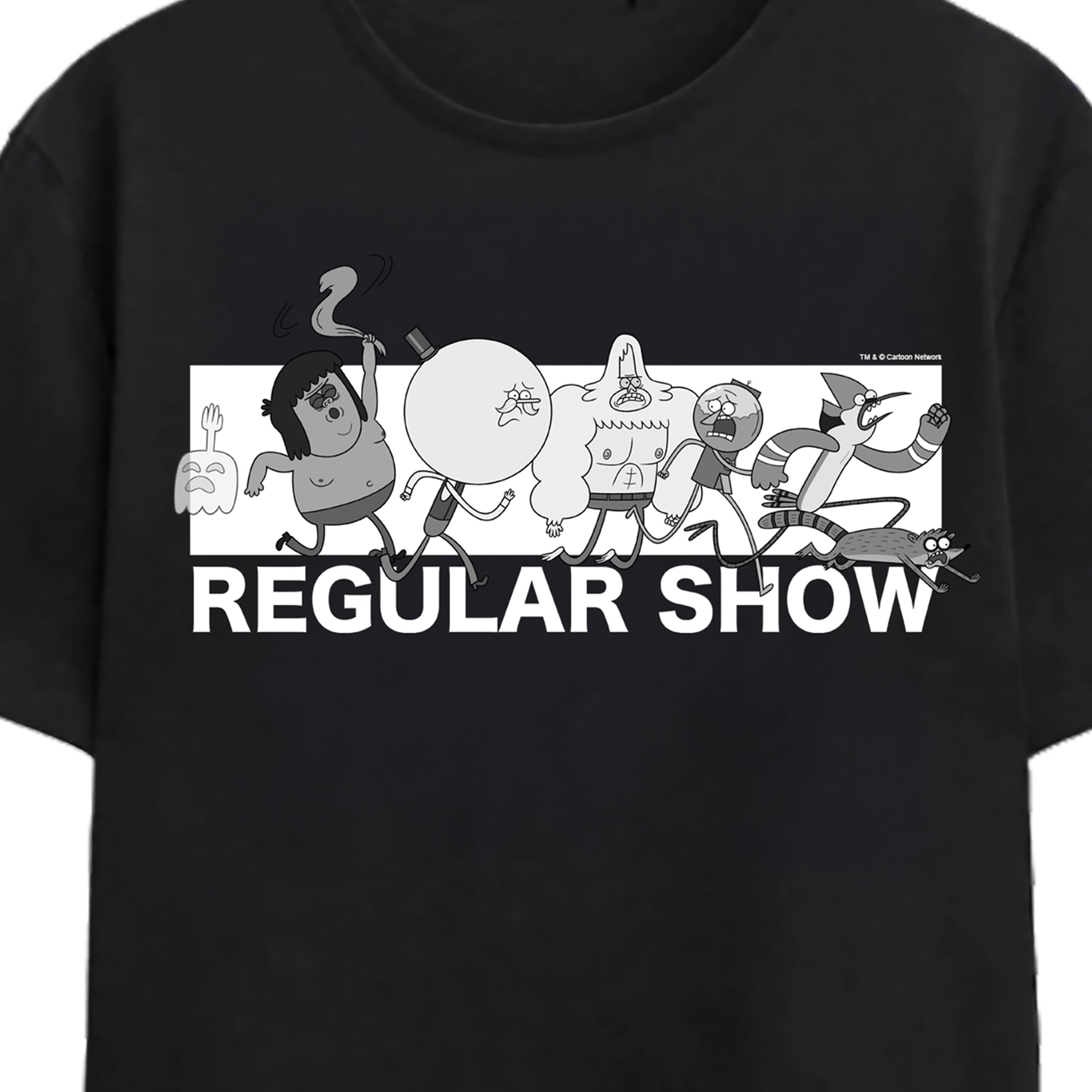 Regular Show Run Away On Black Adult Crew Neck Short Sleeve T-shirt