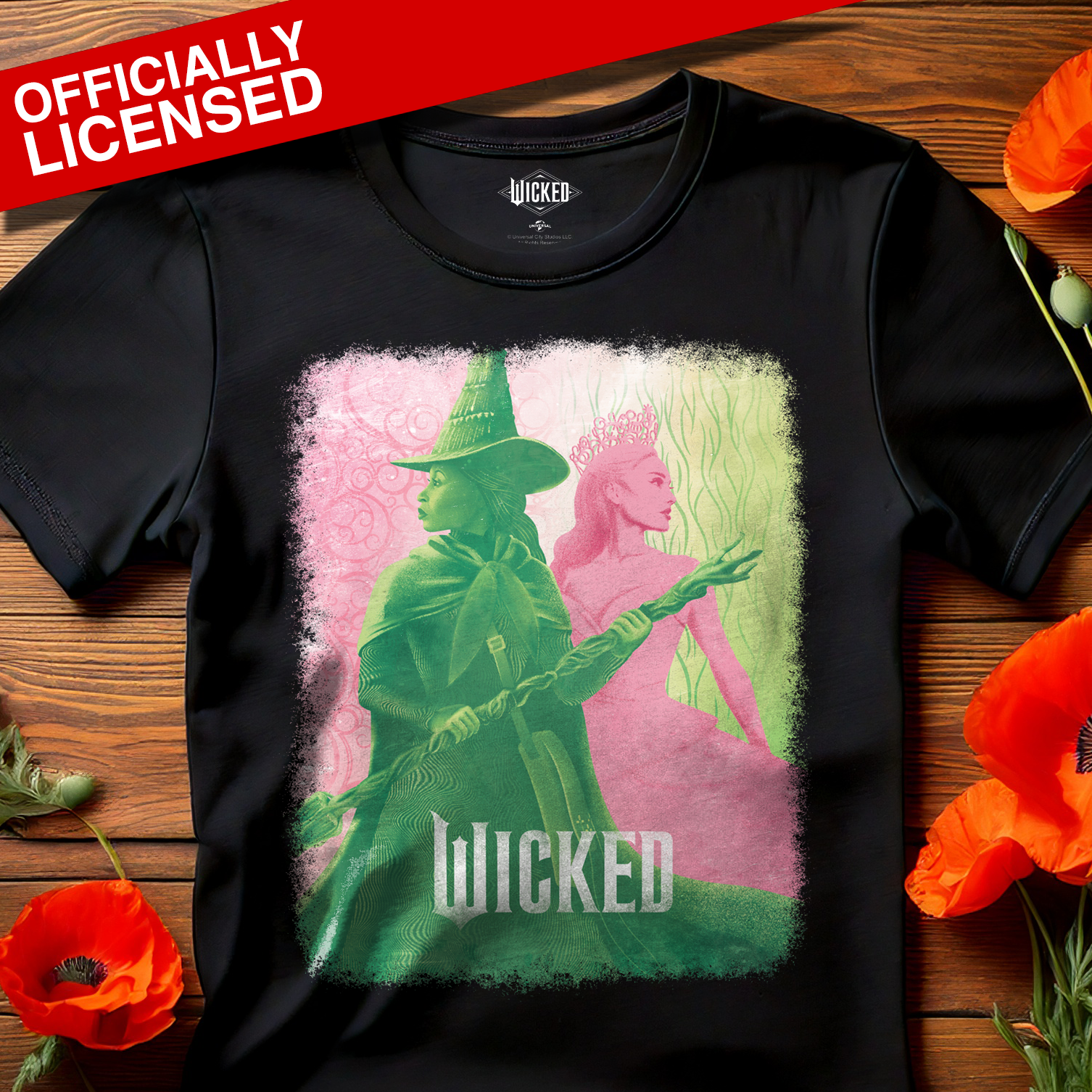 Wicked: Part 1 Duo in Color on Black Short Sleeve Adult T-Shirt