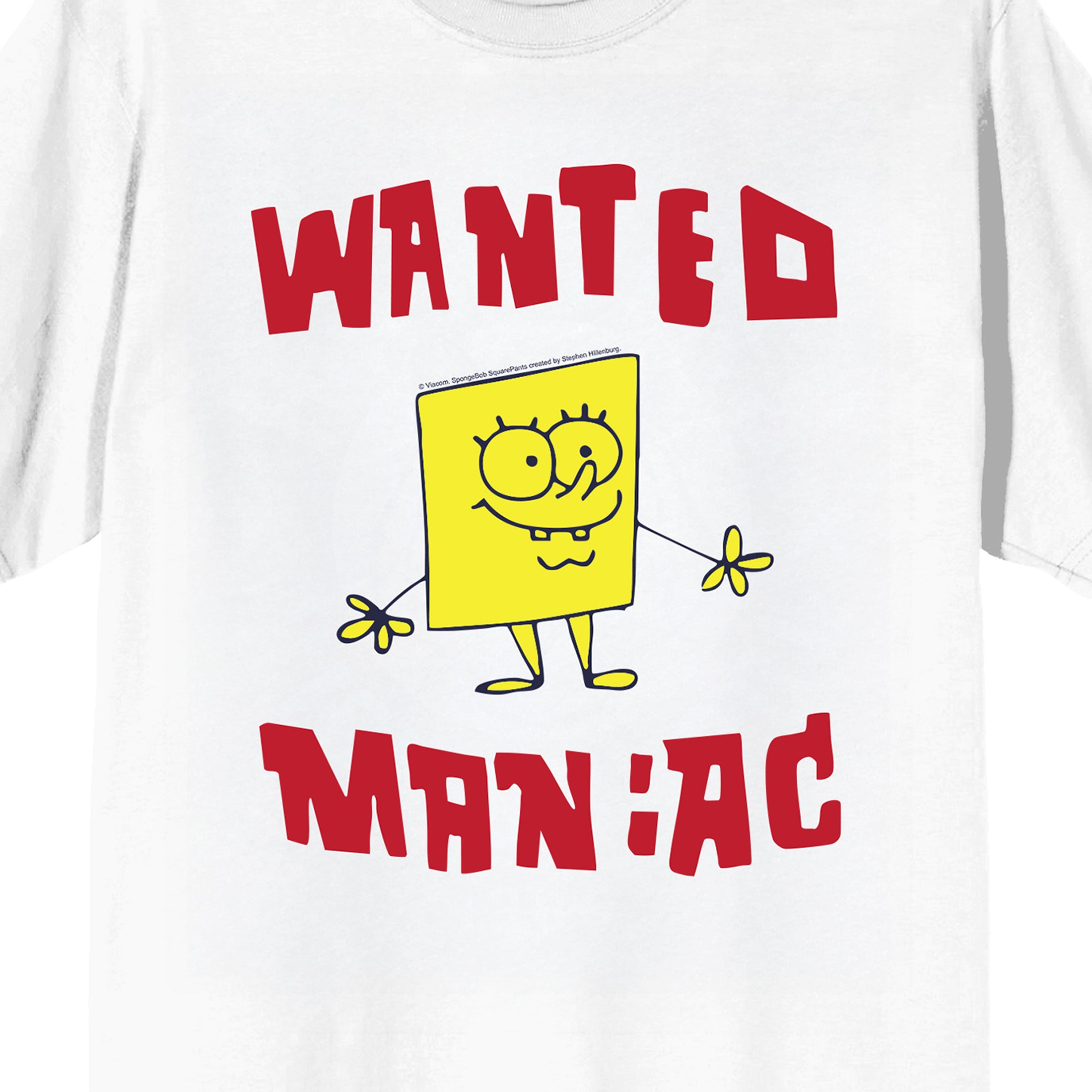 Spongebob Squarepants Wanted Maniac on White Short Sleeve Adult T-Shirt