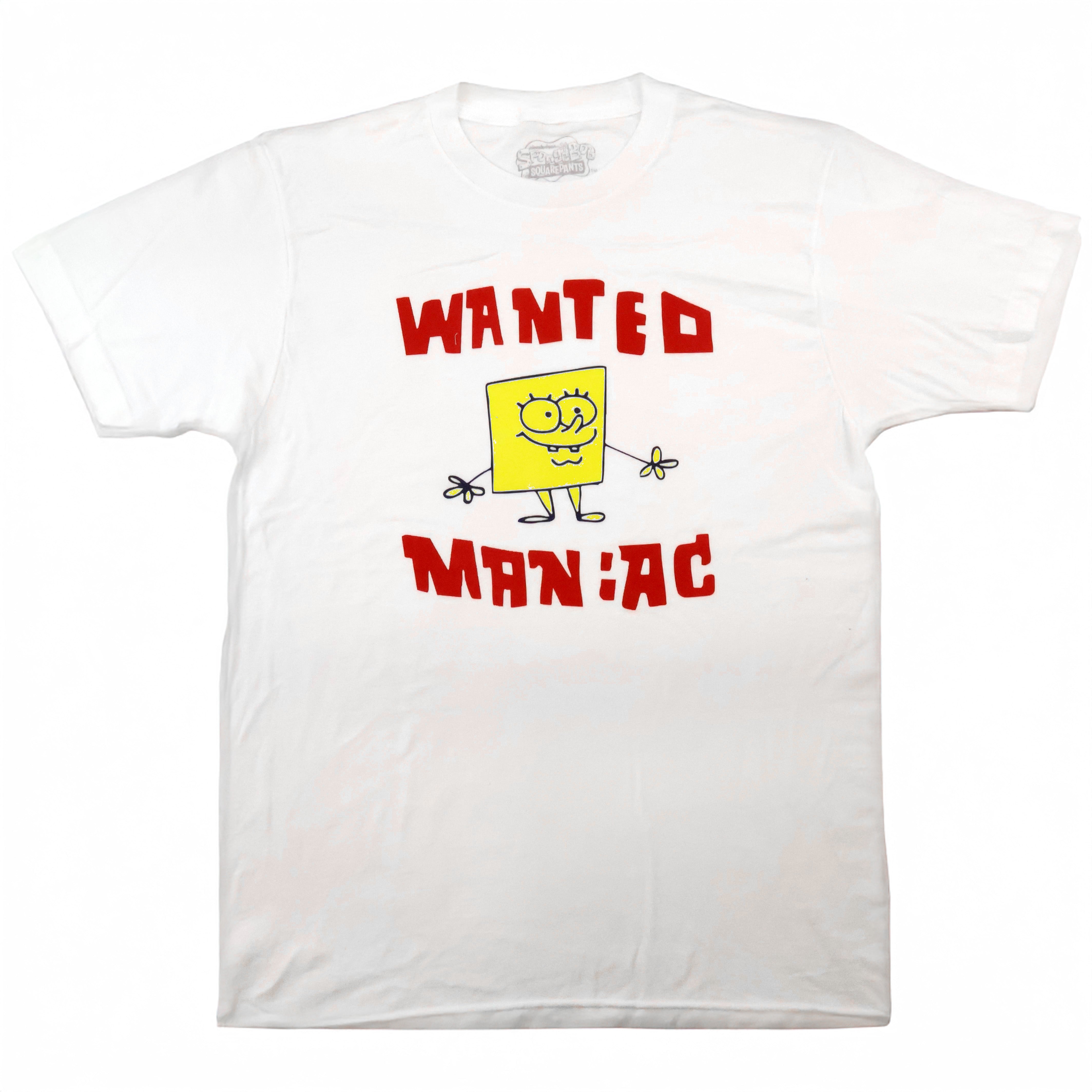 Spongebob Squarepants Wanted Maniac on White Short Sleeve Adult T-Shirt