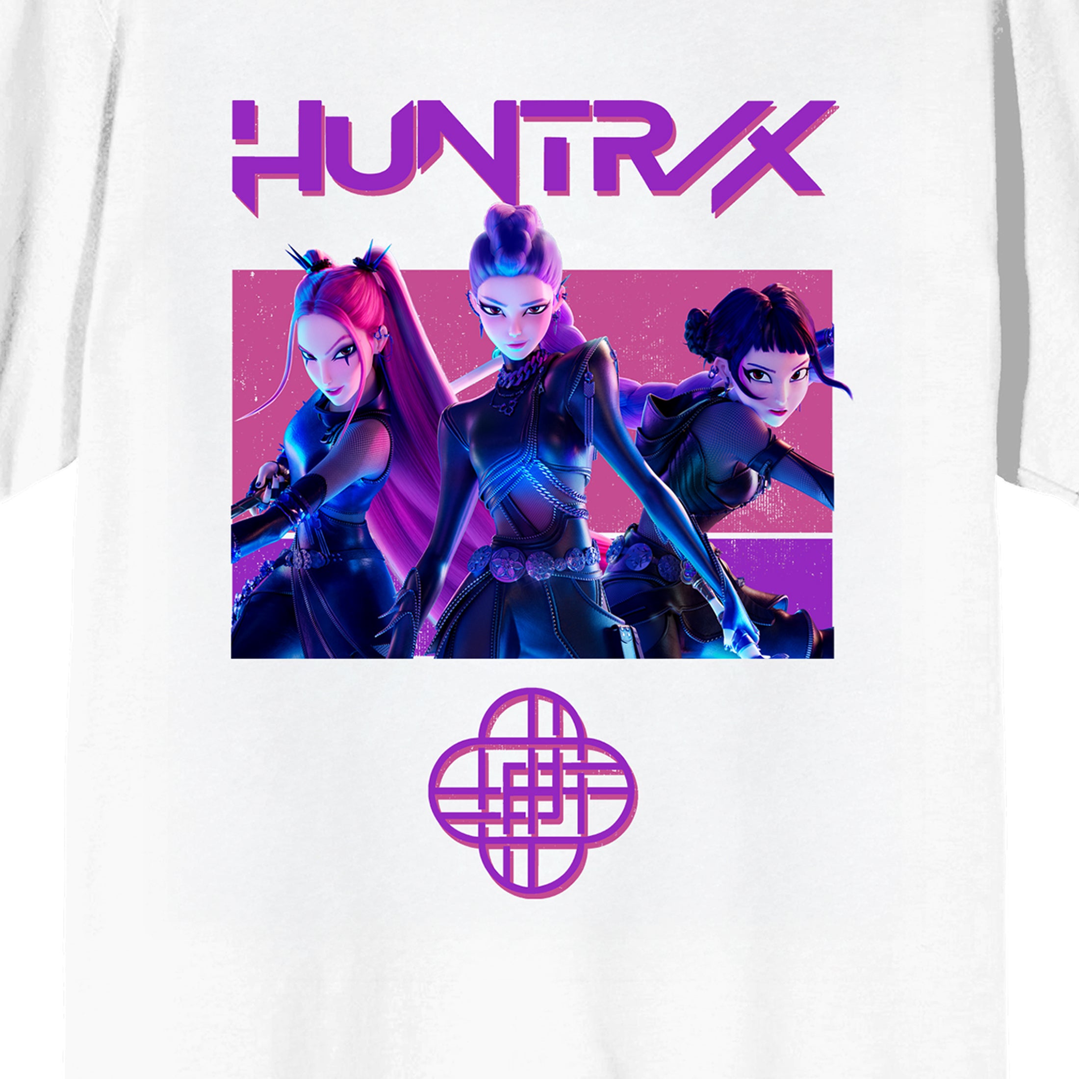 KPop Demon Hunters Huntrix Trio in Color on White Short Sleeve Adult T Shirt