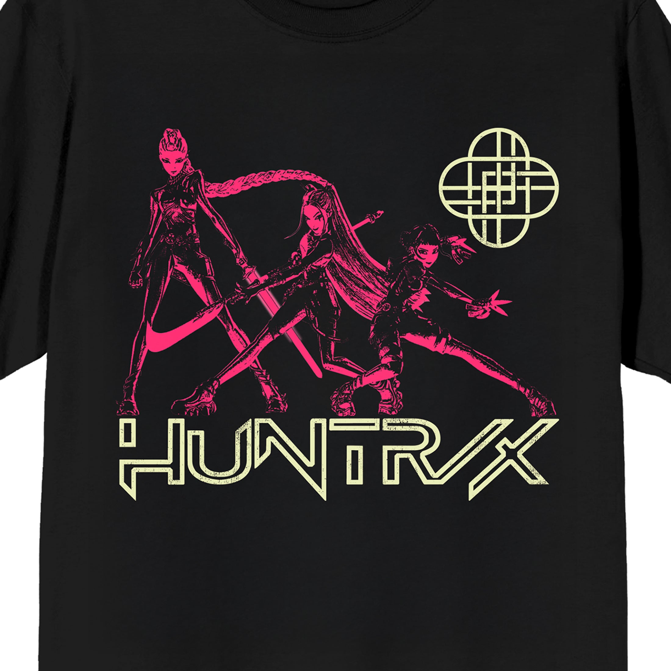 KPop Demon Hunters Huntrix Line Up on Black Short Sleeve Adult T Shirt