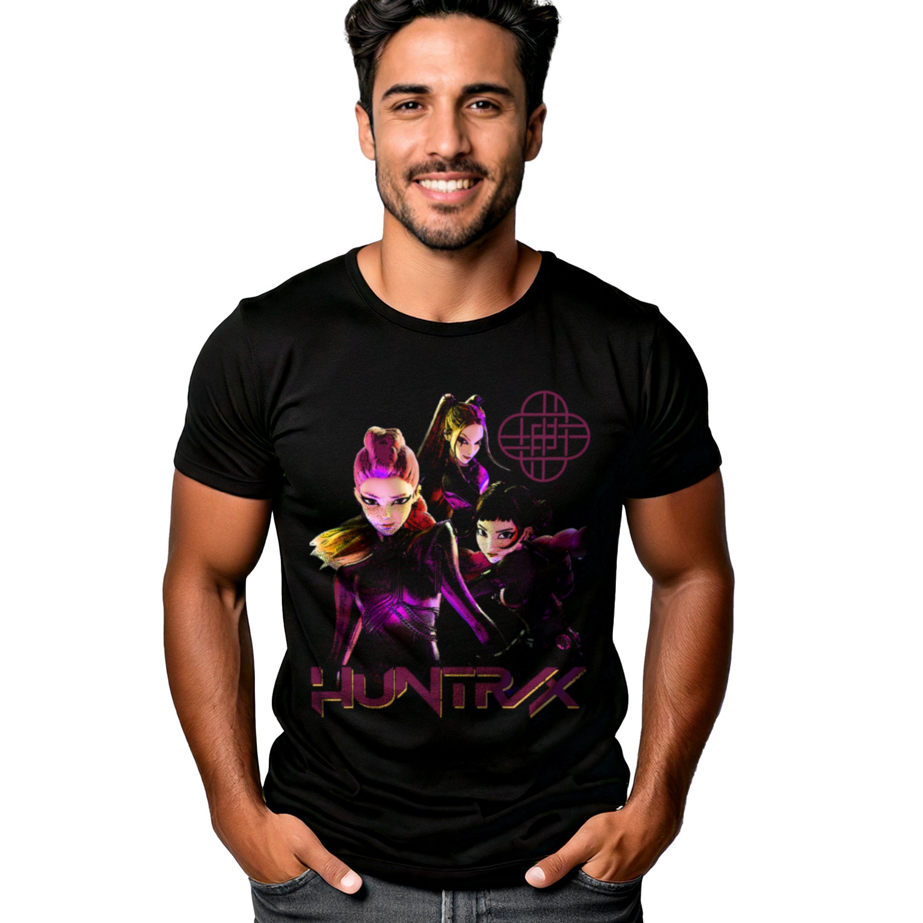 KPop Demon Hunters Huntrix Stronger Together Adult Black Crew Neck Short Sleeve T-shirt