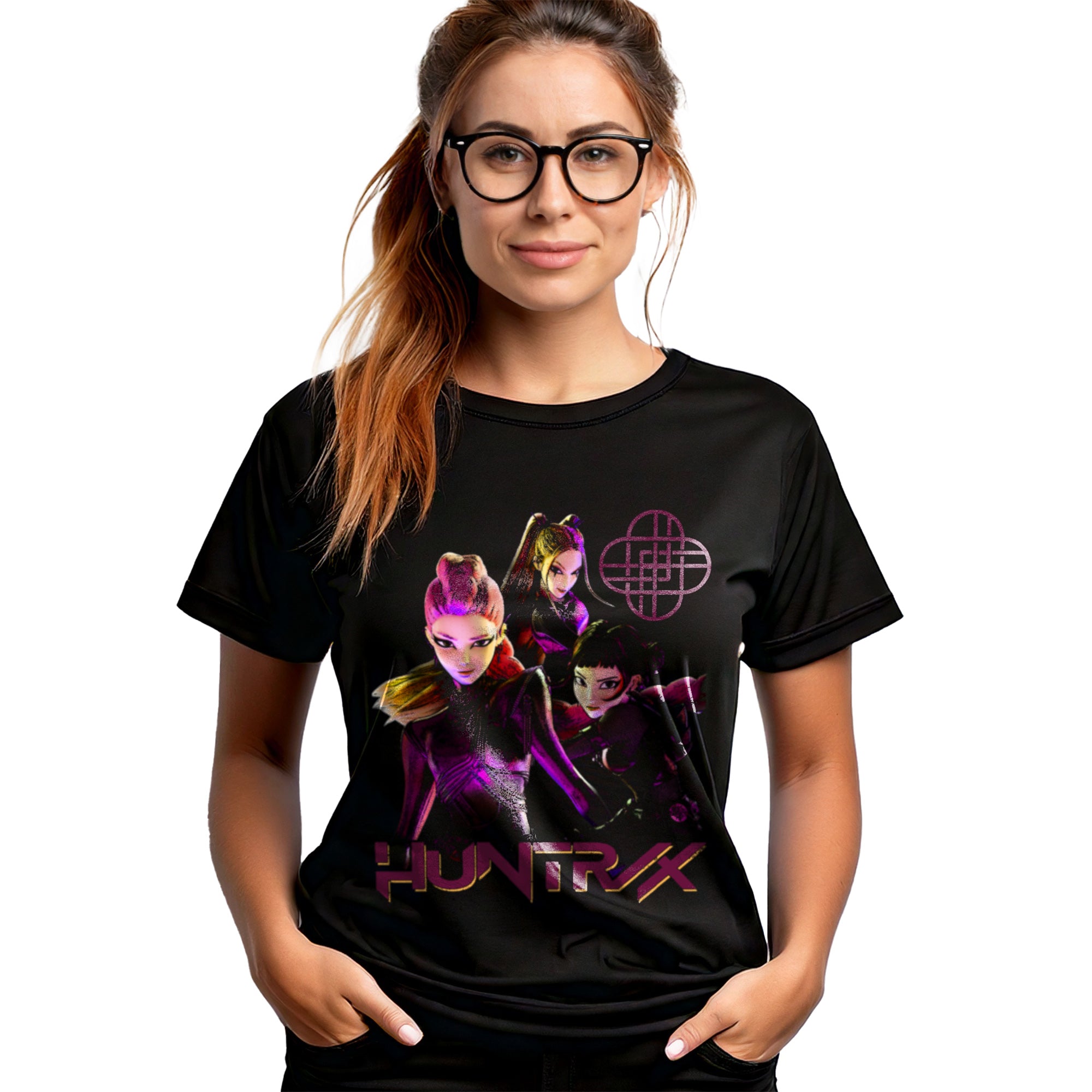 KPop Demon Hunters Huntrix Stronger Together Adult Black Crew Neck Short Sleeve T-shirt