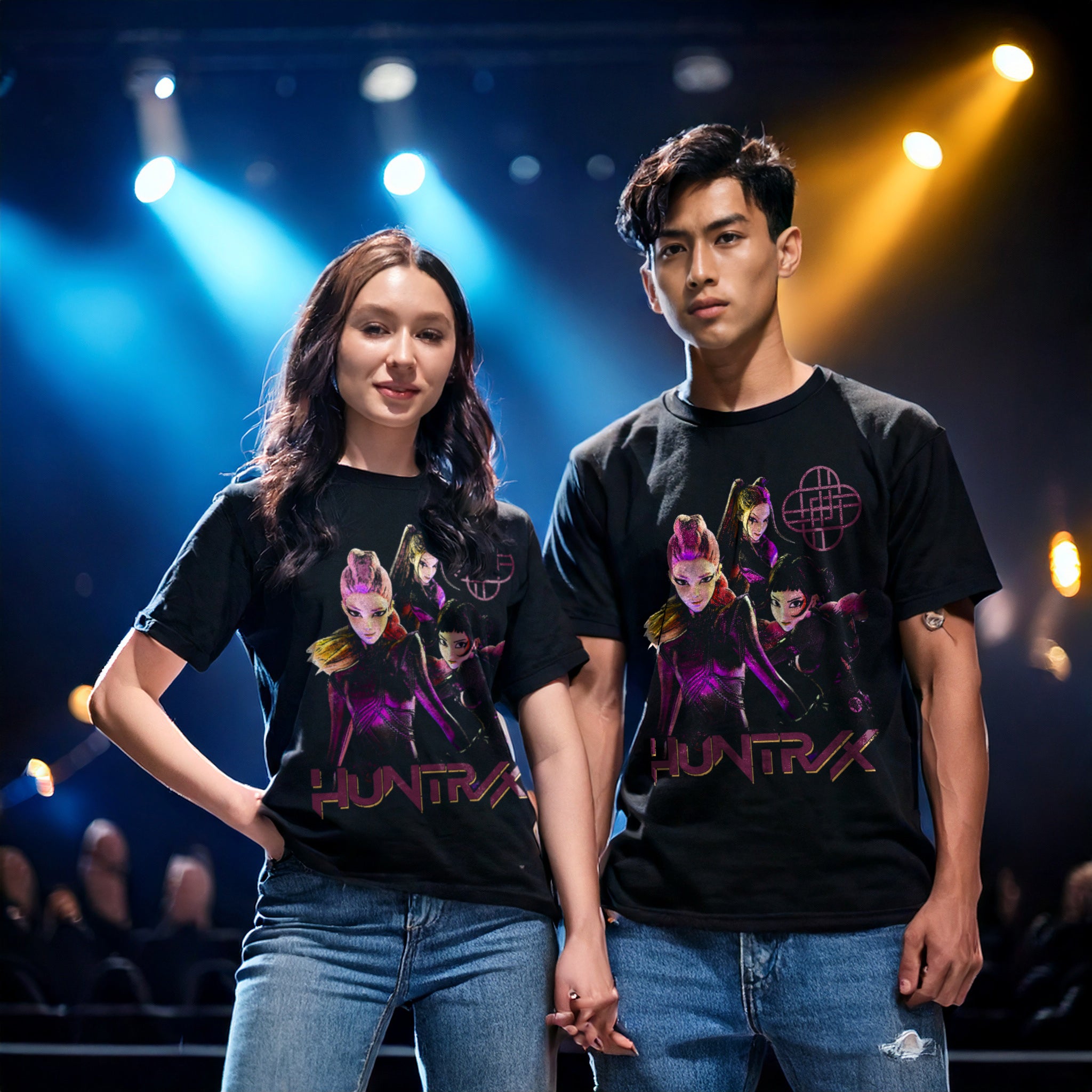 KPop Demon Hunters Huntrix Stronger Together Adult Black Crew Neck Short Sleeve T-shirt