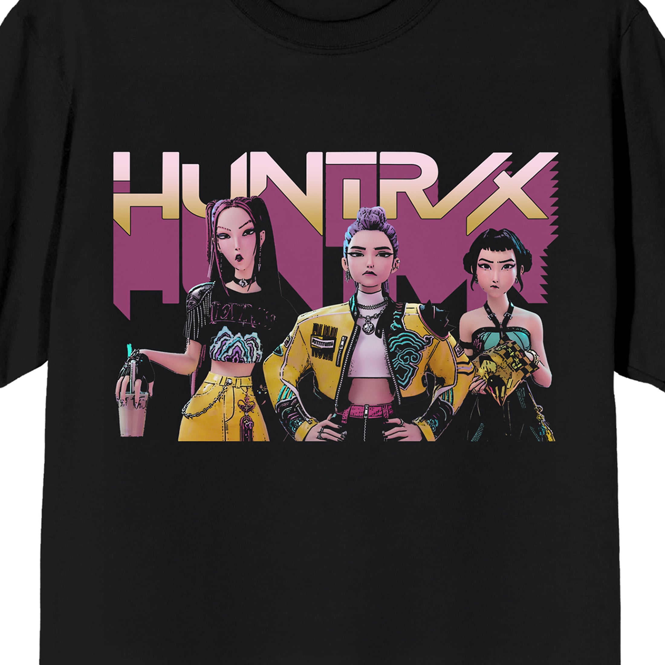 KPop Demon Hunters Huntrix Trio on Black Short Sleeve Adult T Shirt